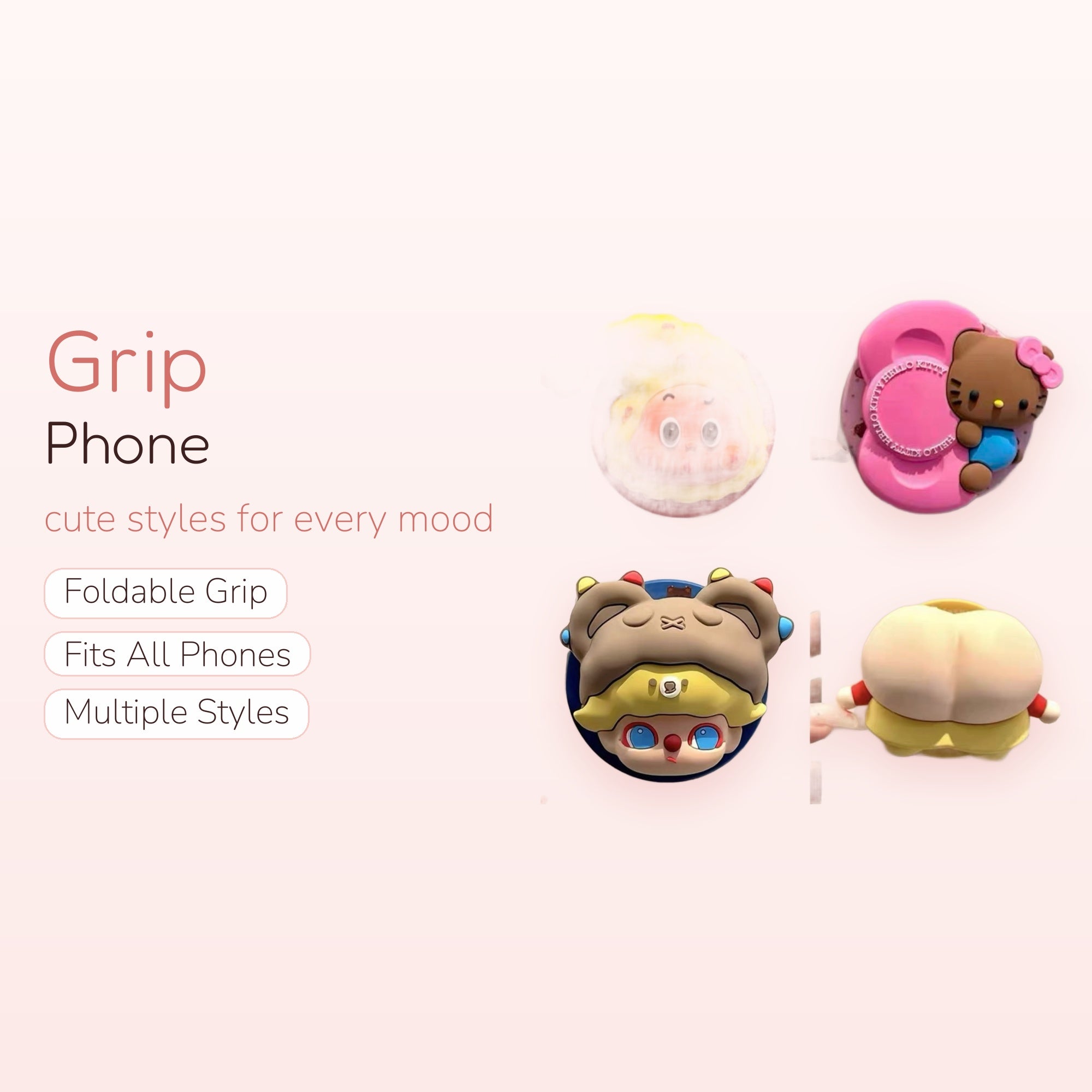 SIMPLYBUBBI — Cute Cartoon Face & Fruit Pop Socket | Silicone Phone Grip Stand