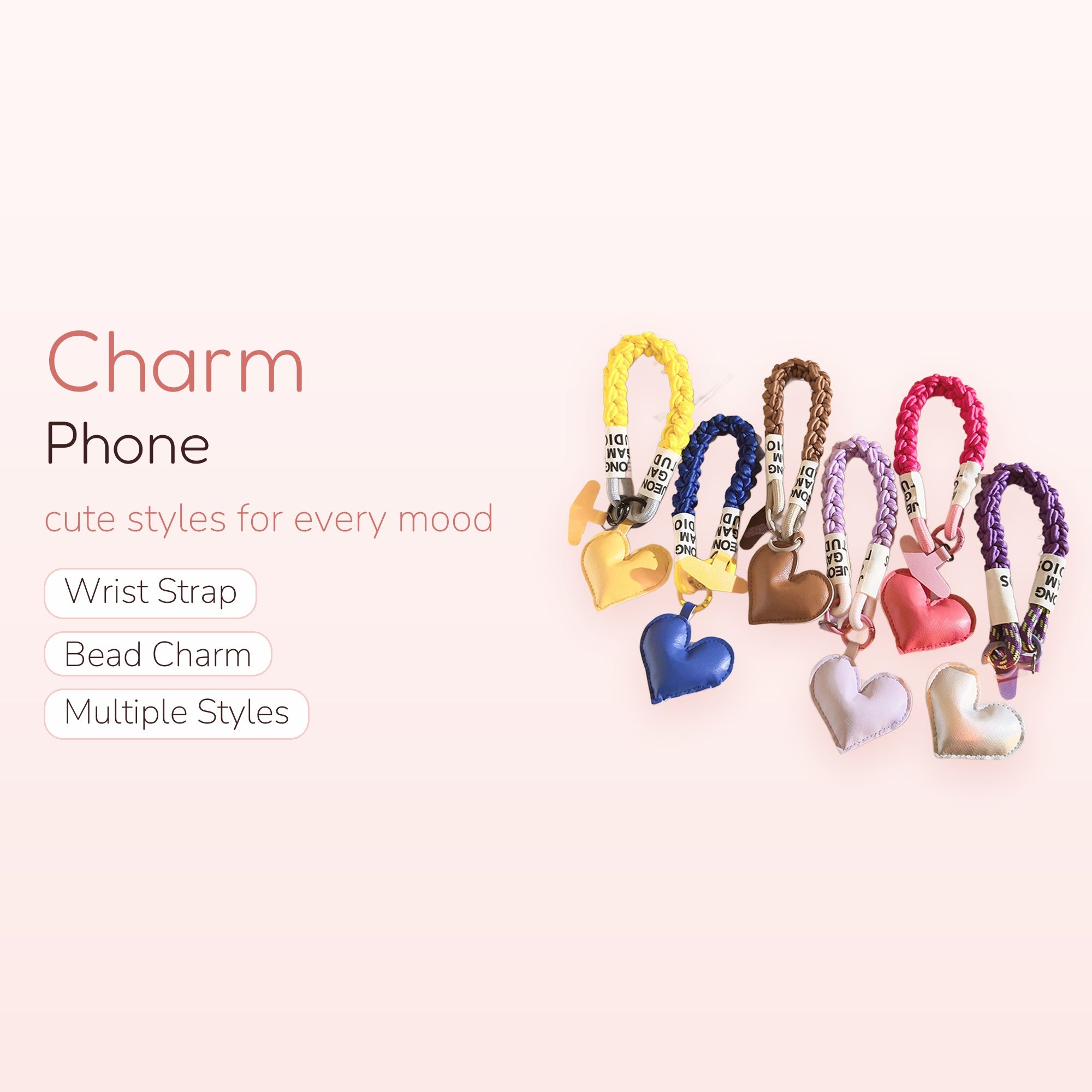 Braided Rope Heart Phone Charm Strap | Colorful Wrist Lanyard Keychain