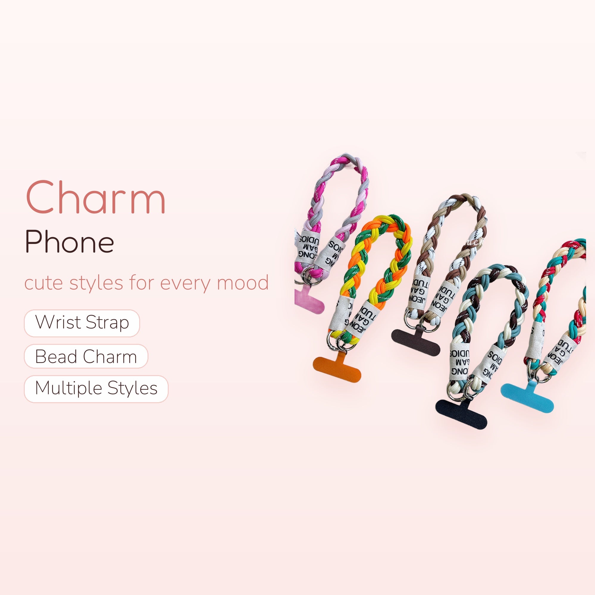 SIMPLYBUBBI — Braided Rope Phone Charm Strap | Aesthetic Wrist Lanyard with Patch