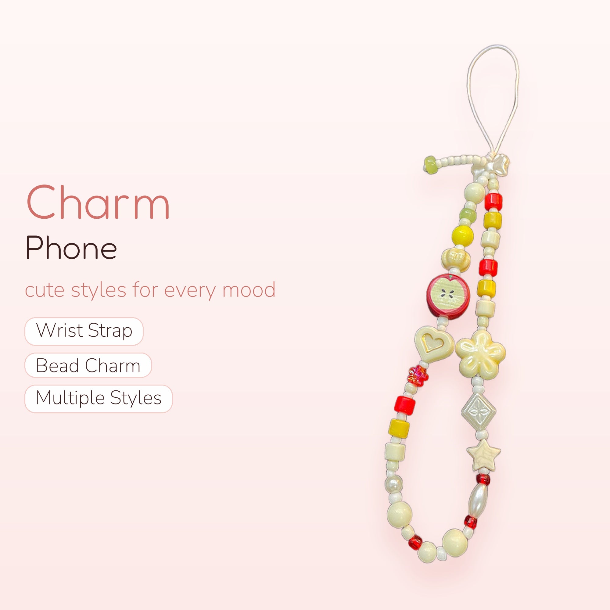 SIMPLYBUBBI — Red Apple & Daisy Beaded Phone Strap | Whimsical Heart Wrist Lanyard