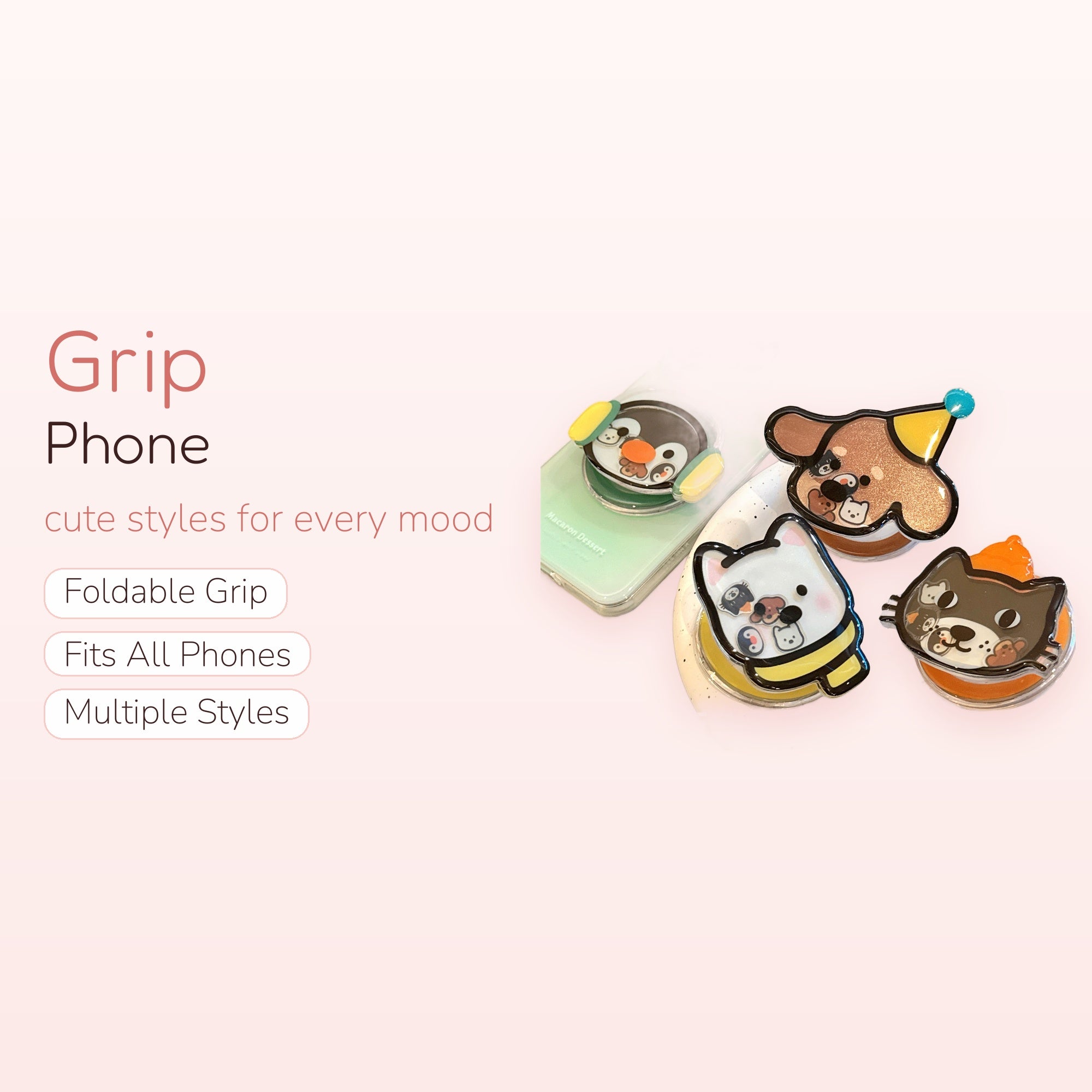 Cute Animal Character Phone Grip | Kawaii Glitter Pop Socket Stand