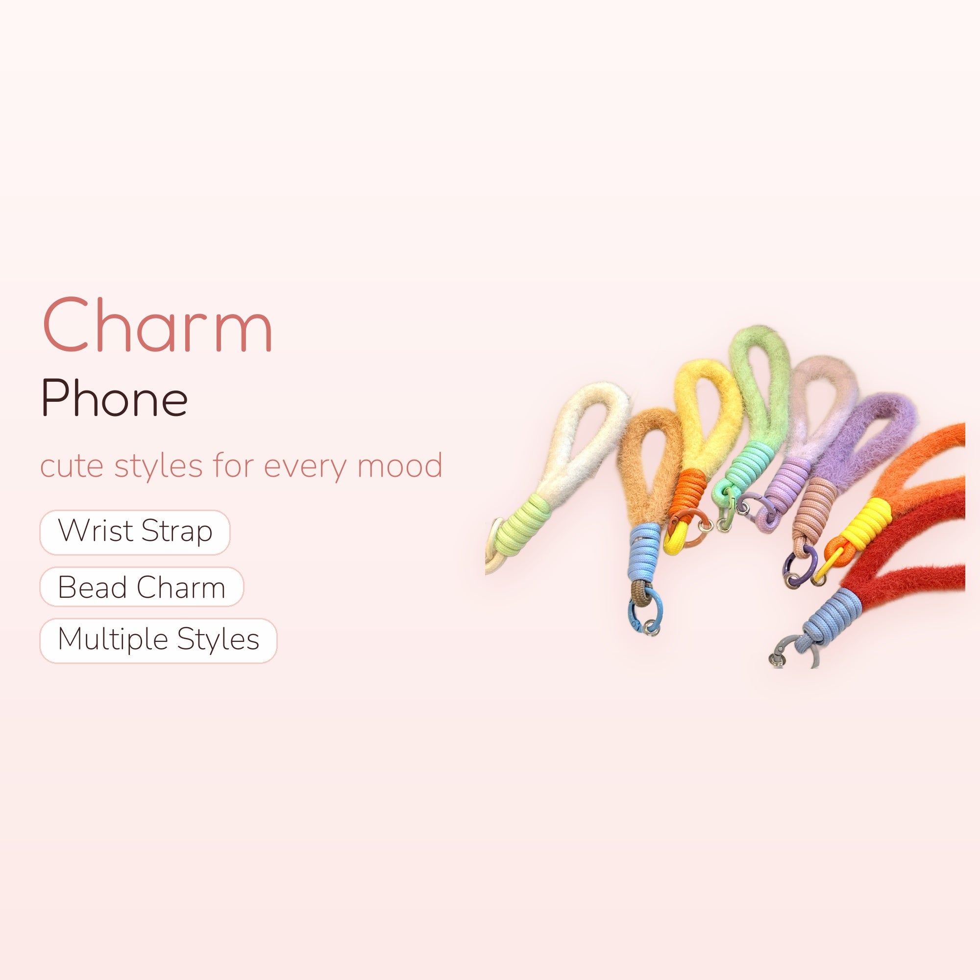 Rainbow Fluffy Wrist Phone Charm | Aesthetic Colorful Plush Lanyard Strap