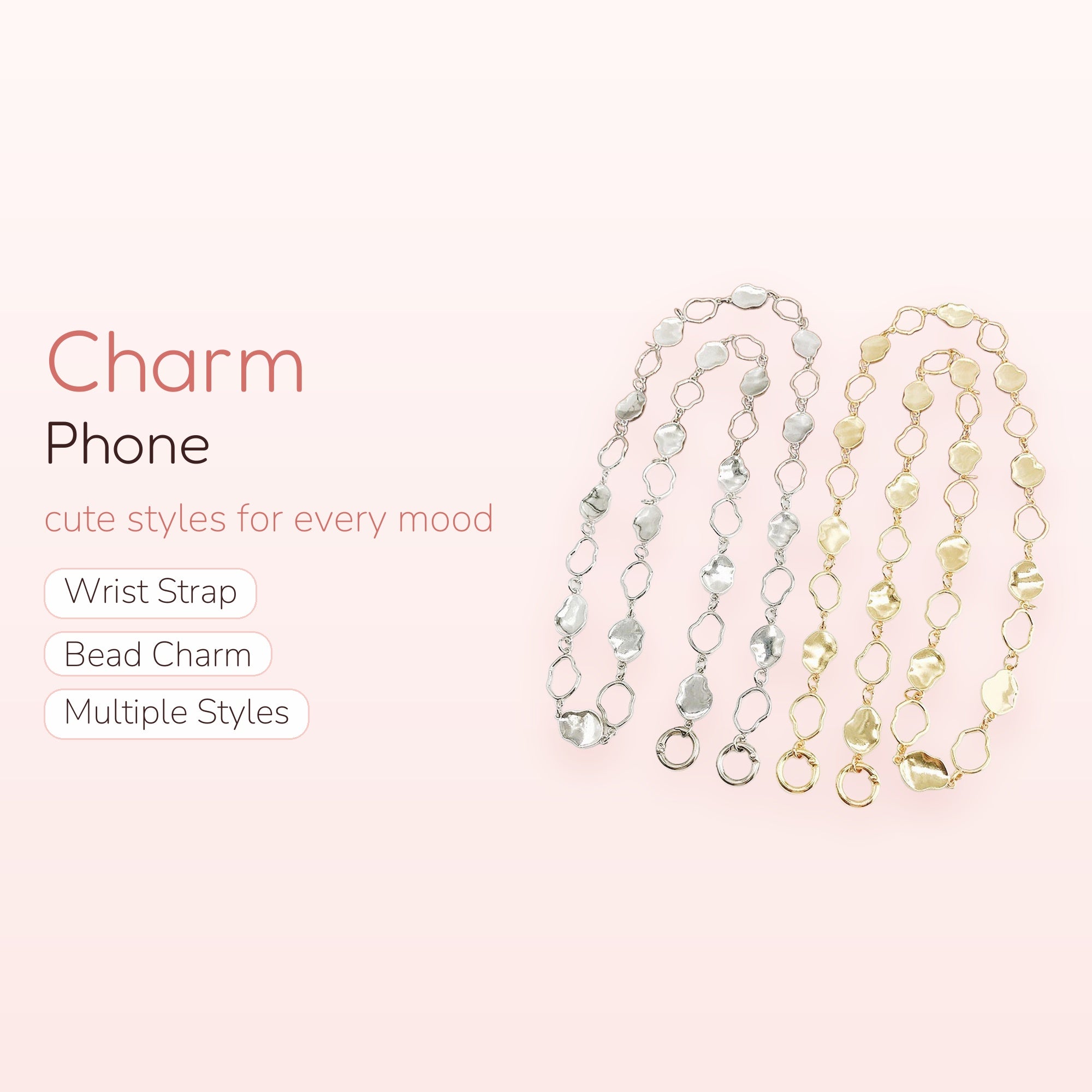 Aesthetic Irregular Gold & Silver Phone Charm | Chic Metal Chain Lanyard