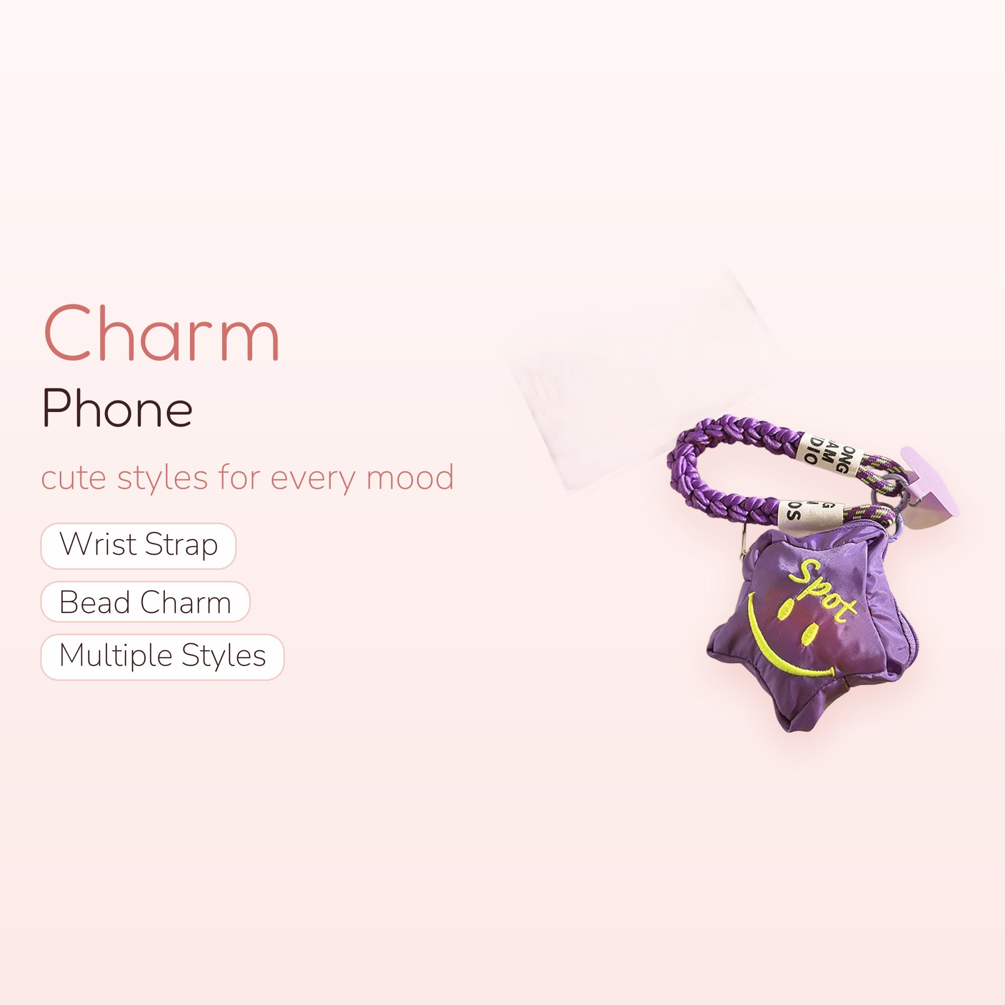 Purple Braided Star Smiley Phone Charm | Y2K Aesthetic Wrist Lanyard