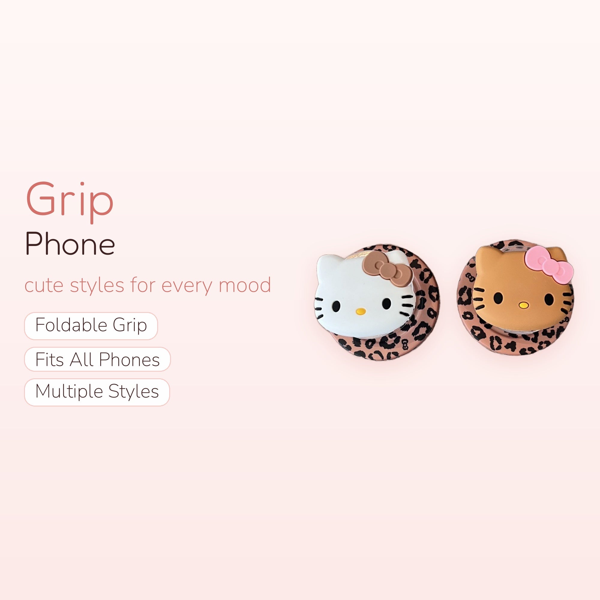 Leopard Print Hello Kitty Phone Grip | Kawaii Pop Socket Stand for Girls
