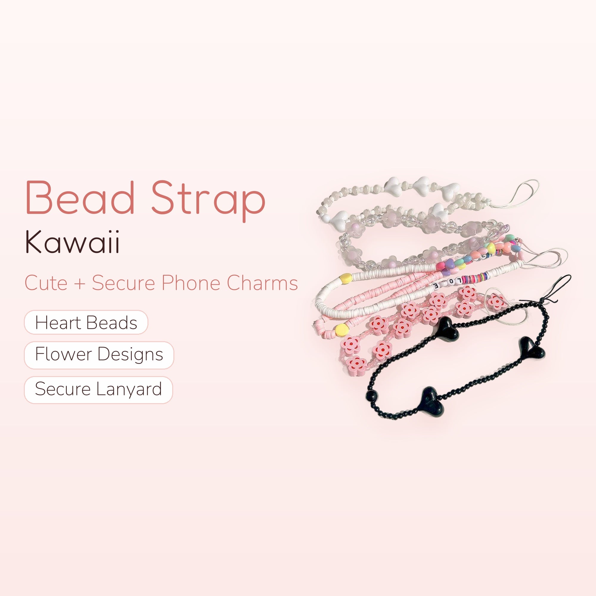 Kawaii Beaded Phone Charm Strap | Cute Wrist Lanyard