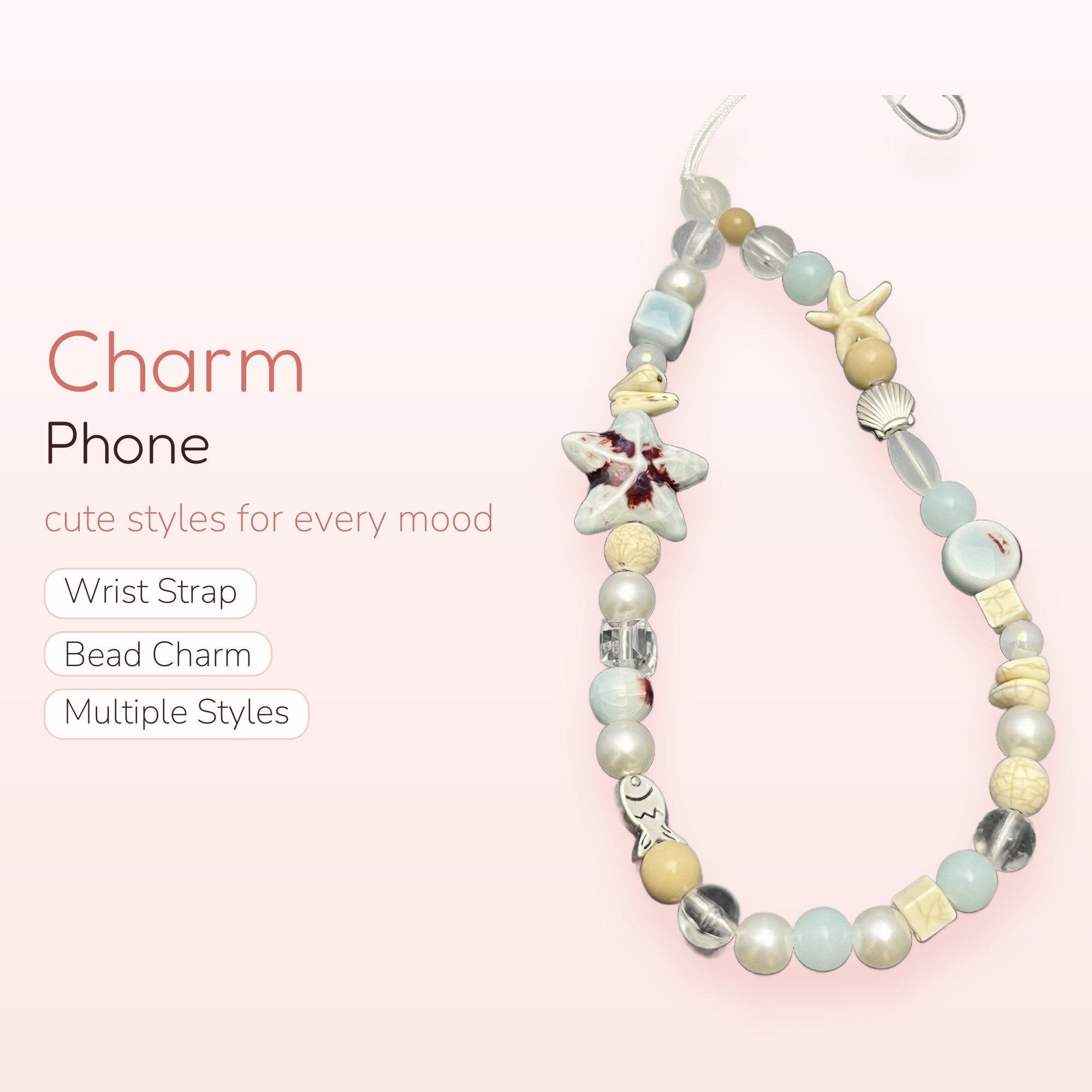 Oceanic Starfish & Shell Phone Charm | Aesthetic Beaded Wrist Strap