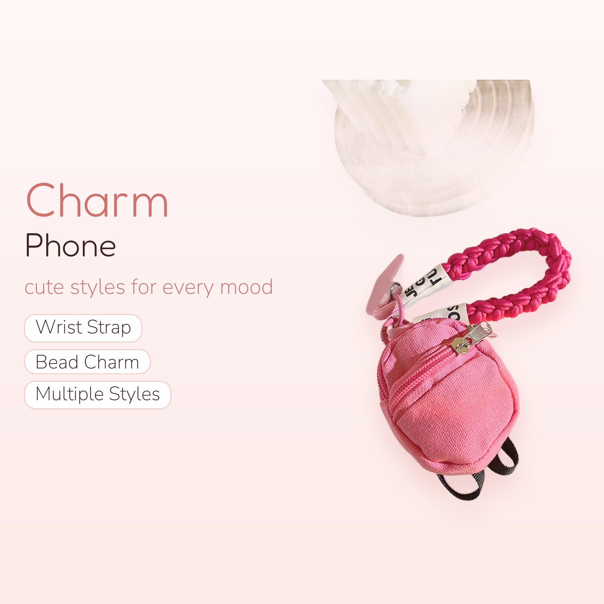 Hot Pink Braided Mini Backpack Phone Charm | Cute Canvas Bag Wrist Strap