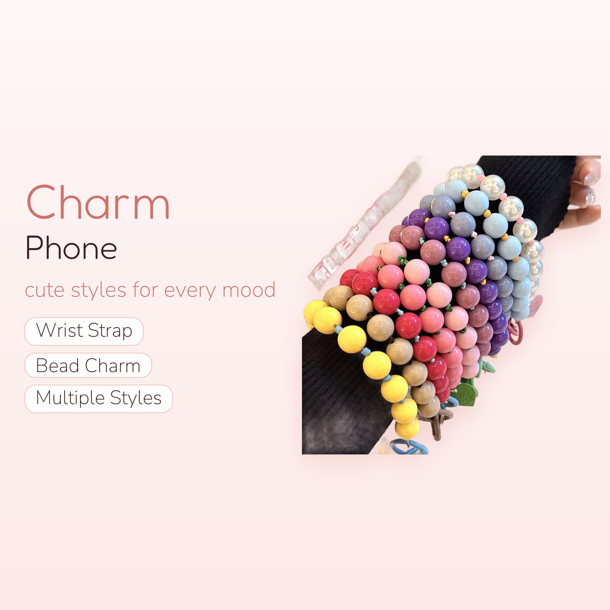 Rainbow Pastel Beaded Phone Charm Strap | Aesthetic Gradient Wrist Lanyard