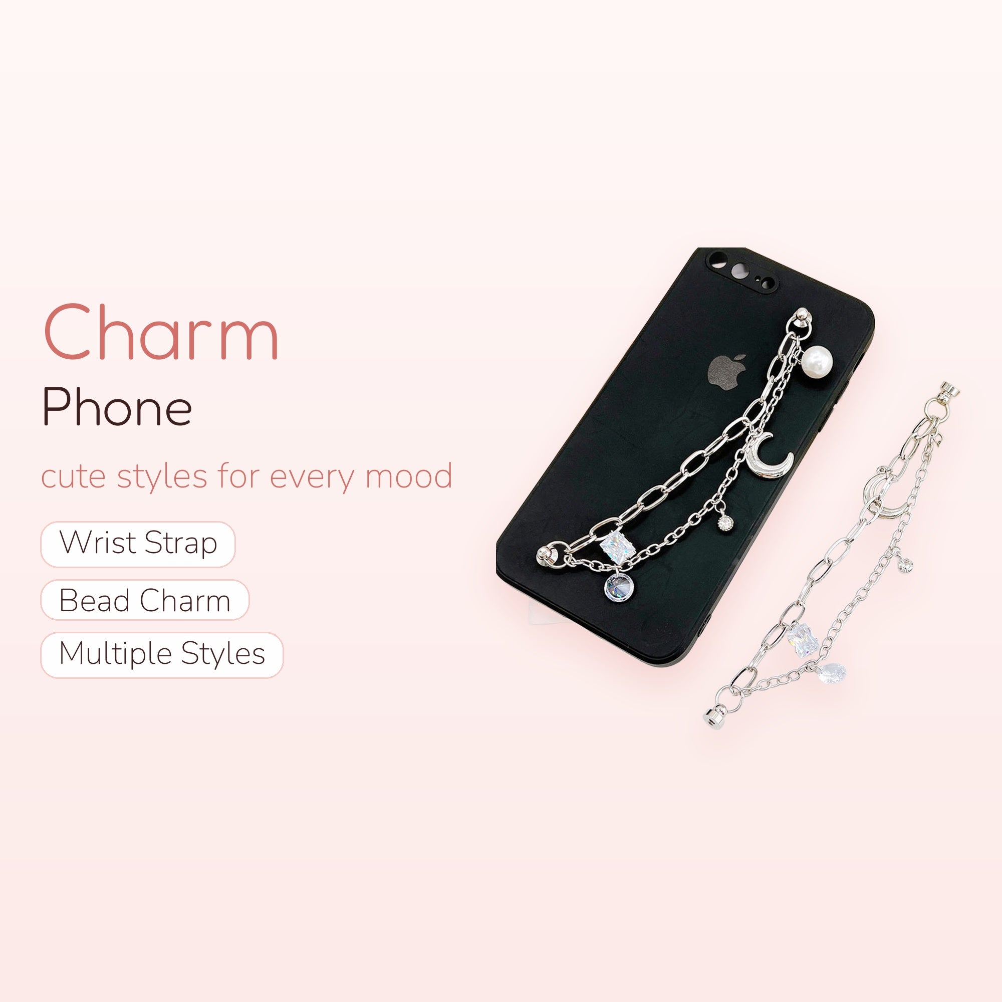 Aesthetic Silver Chain Phone Charm | Moon & Crystal Y2K Phone Strap