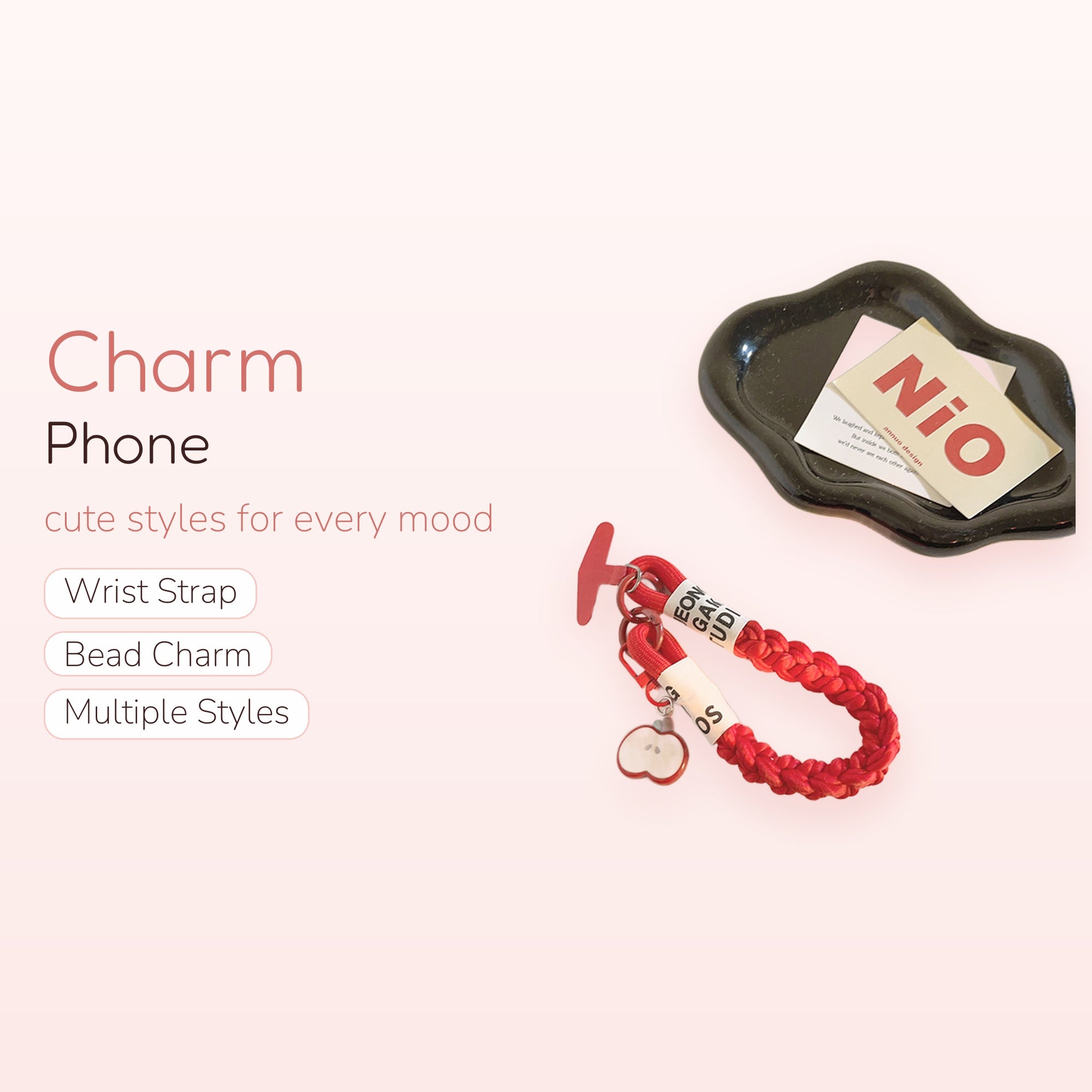 Red Braided Rope Phone Charm | Cute Apple Pendant Wrist Lanyard