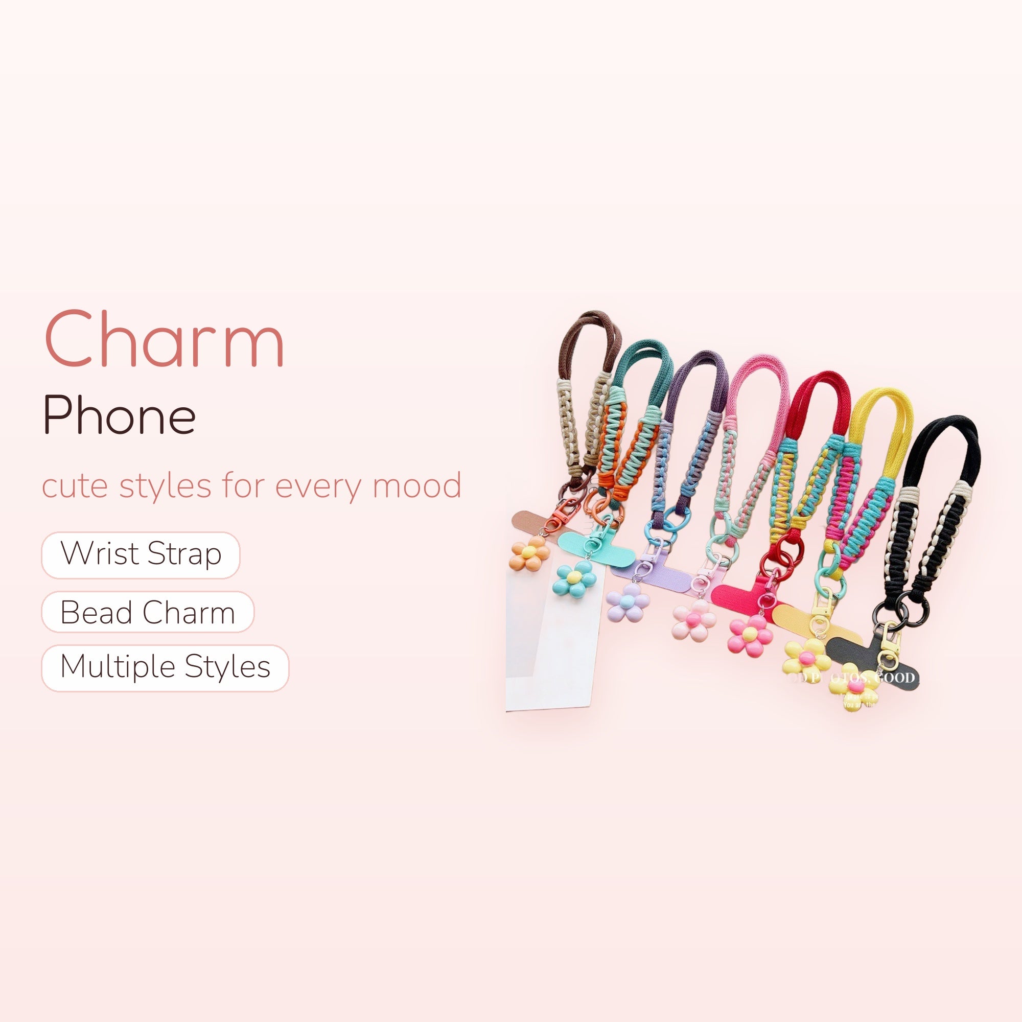 Braided Macrame Phone Charm Strap with Cute Flower Pendant | Colorful Wrist Lanyard