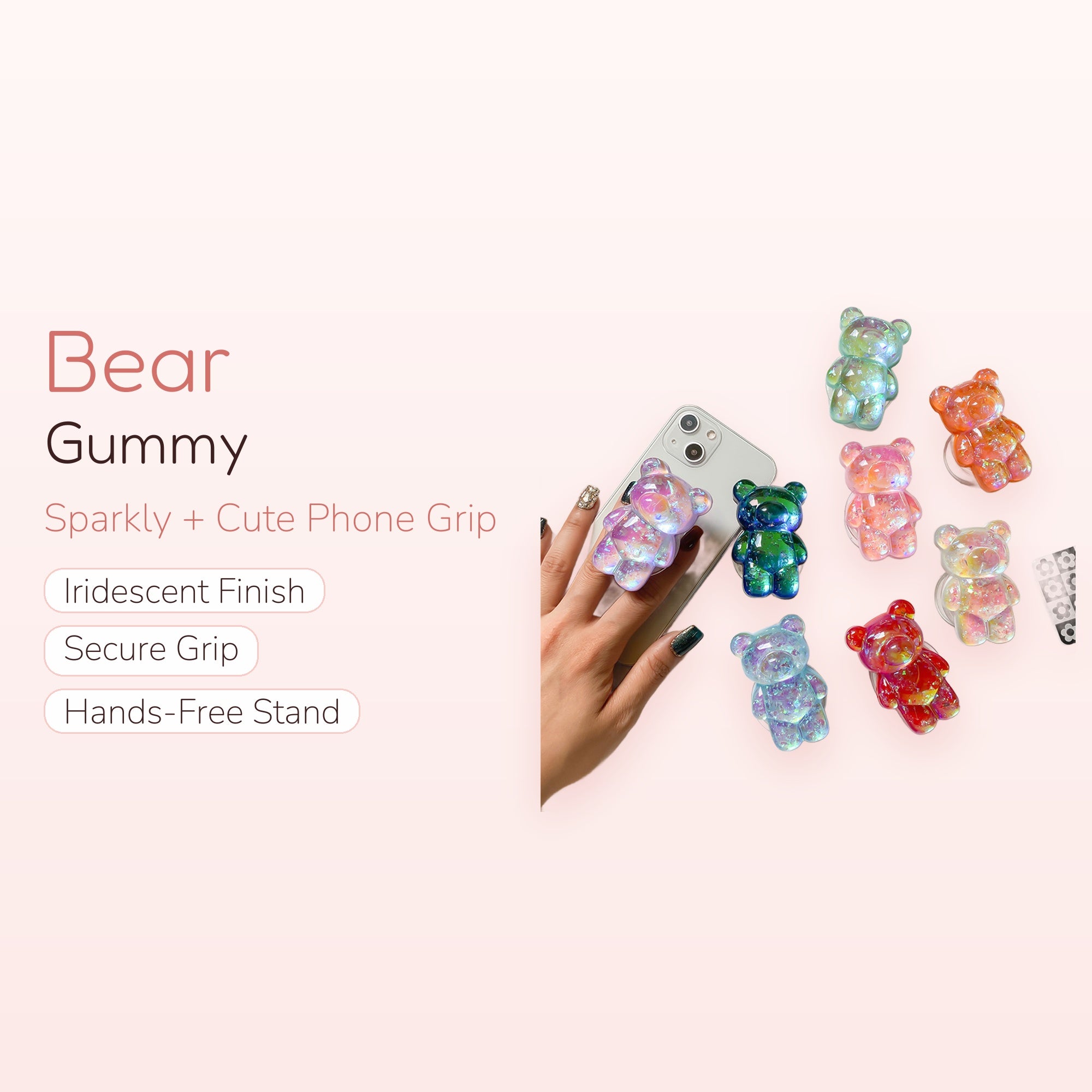 Iridescent Gummy Bear Phone Grip | Kawaii Pop Socket Stand