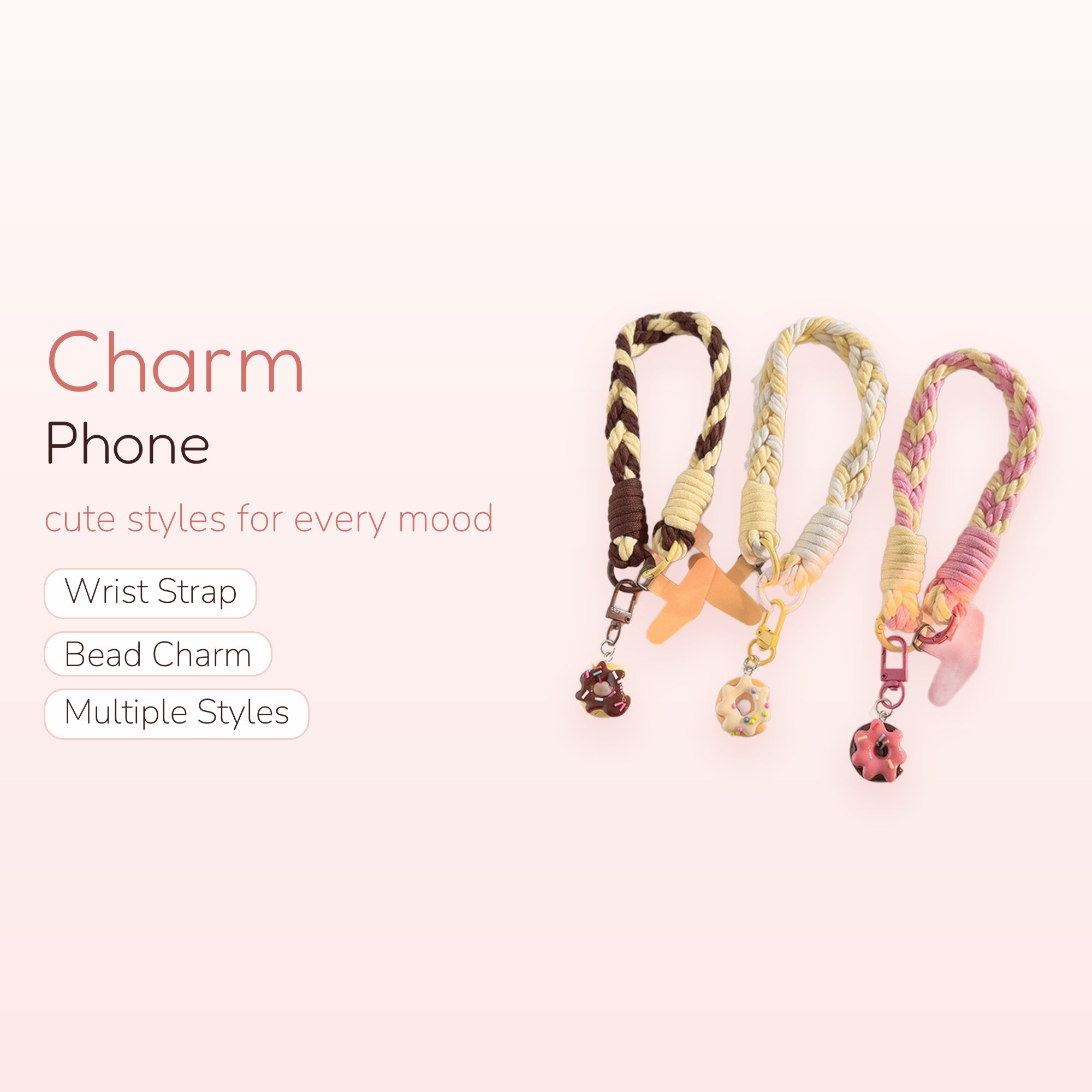 Braided Donut Phone Charm Strap | Cute Wrist Lanyard Keychain