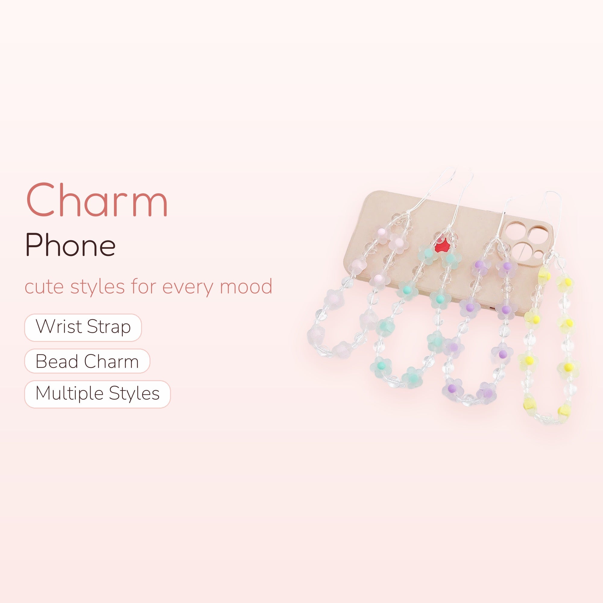 Pastel Daisy Beaded Phone Charm | Kawaii Clear Crystal Wrist Strap