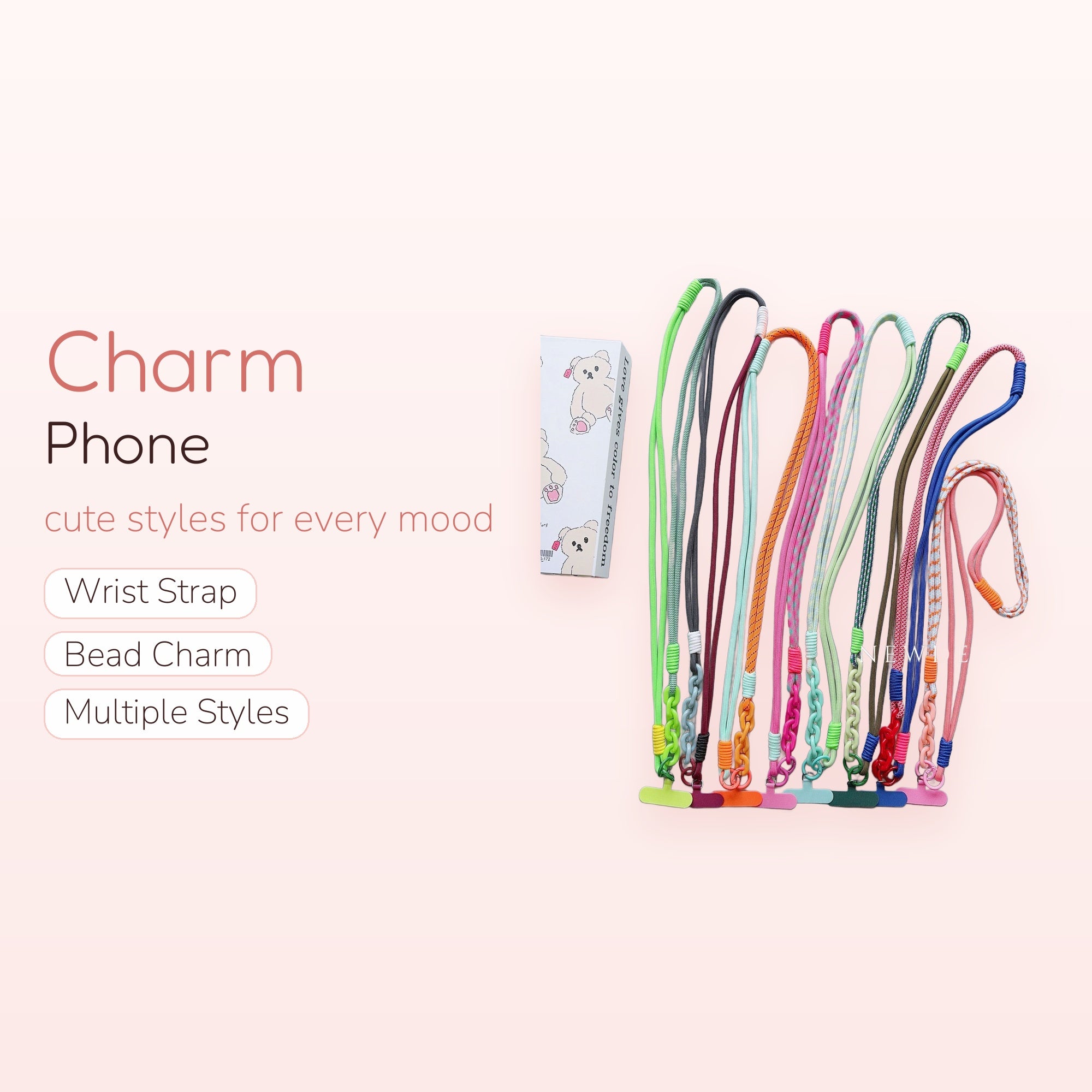 SIMPLYBUBBI — Multi-Color Braided Cord Phone Lanyard w/ Acrylic Chain | Crossbody Strap