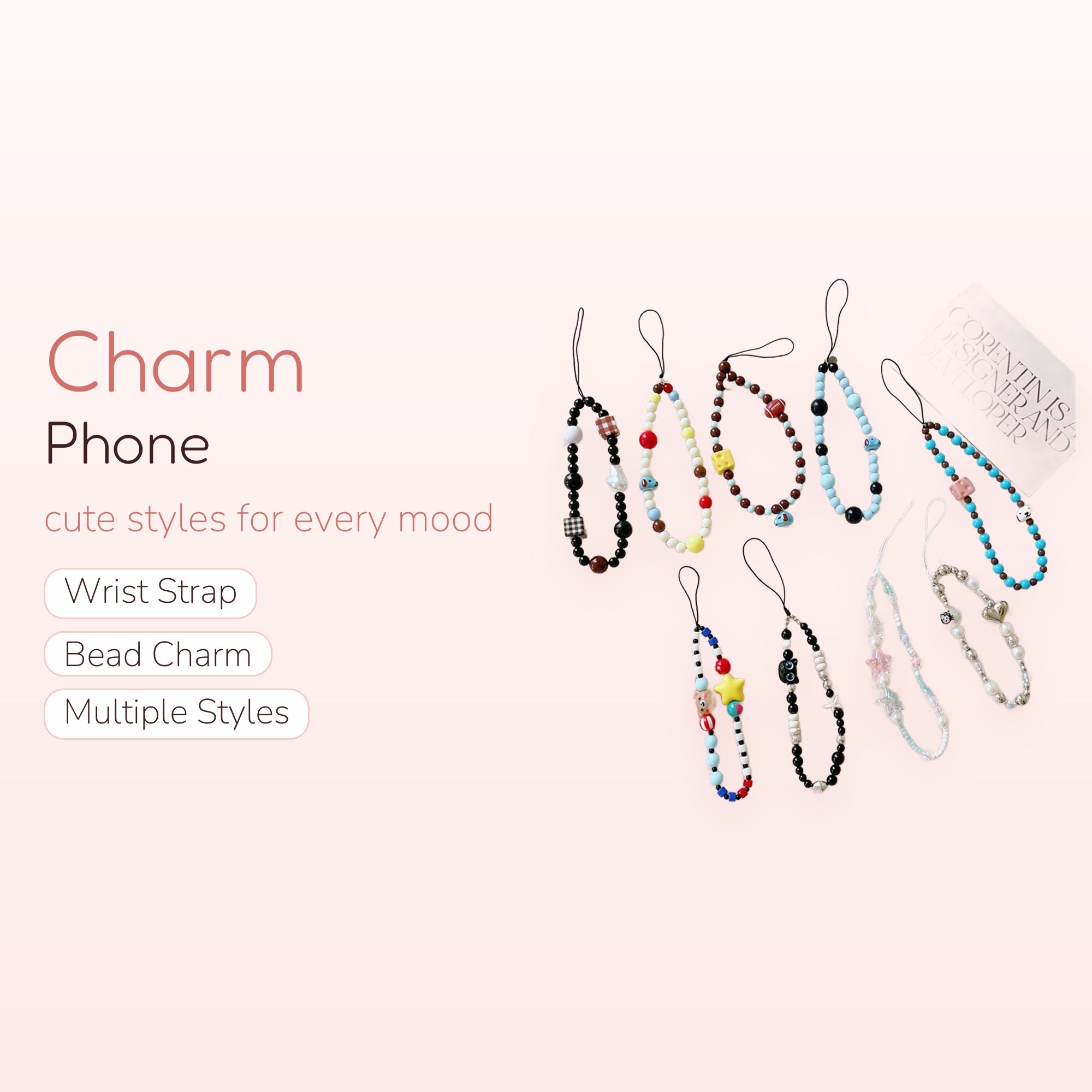 Assorted Kawaii Beaded Phone Charm Straps | Cute Wrist Lanyards with Charms