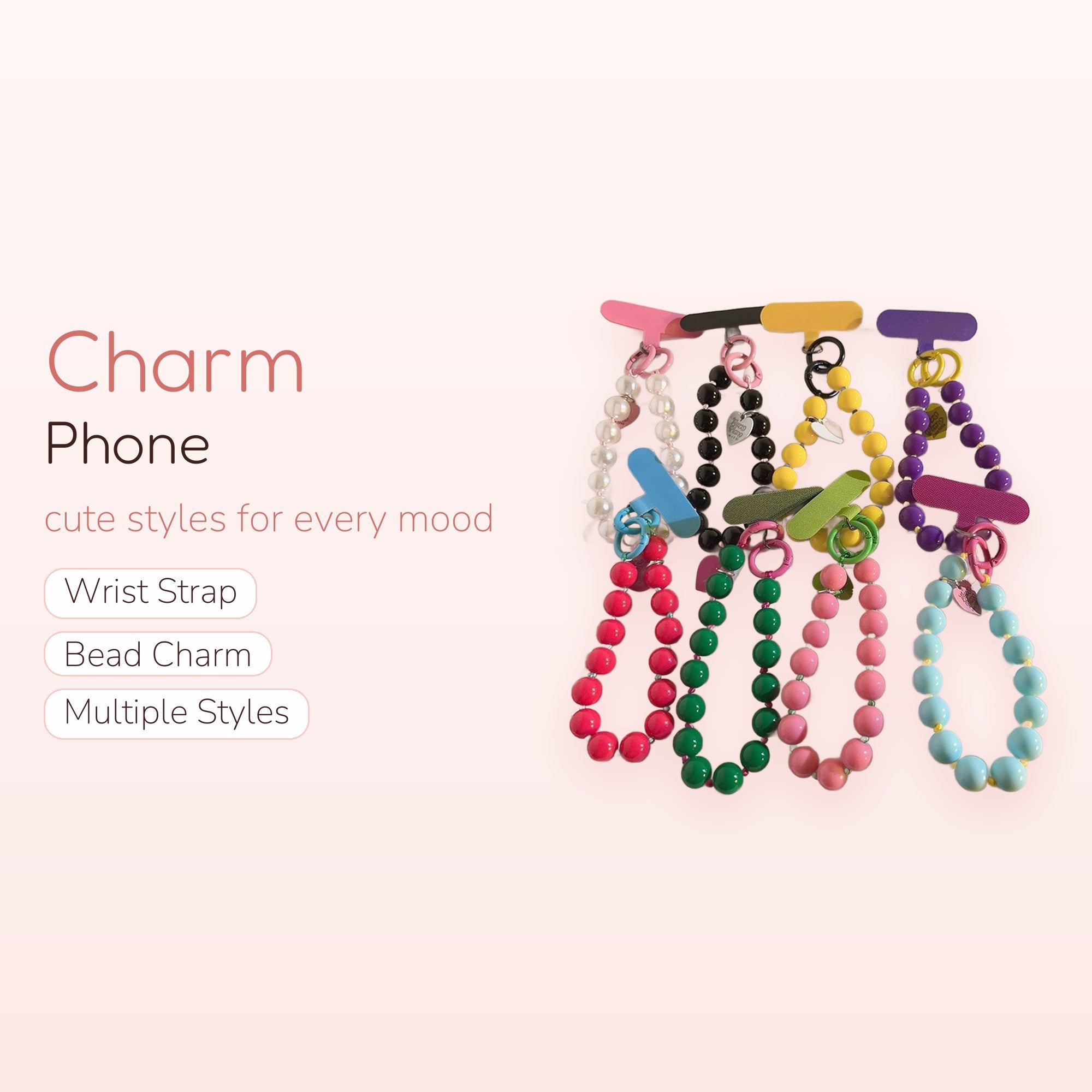 Aesthetic Beaded Phone Charm Strap with Heart Tag | Colorful Y2K Wrist Lanyard