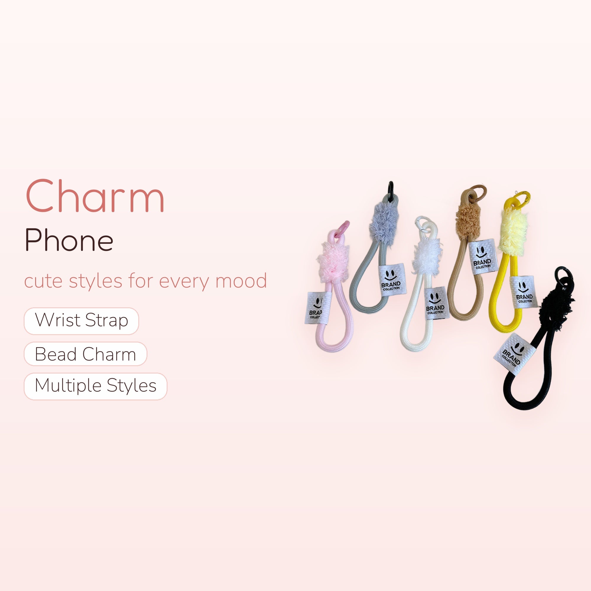 Cute Fluffy Cord Phone Charm Strap | Aesthetic Smiley Face Wrist Lanyard