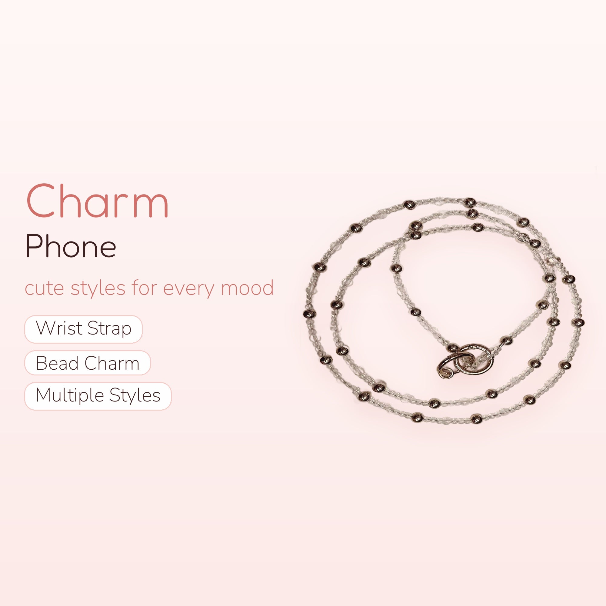 Clear Beaded & Silver Ball Phone Charm Lanyard | Aesthetic Long Phone Strap