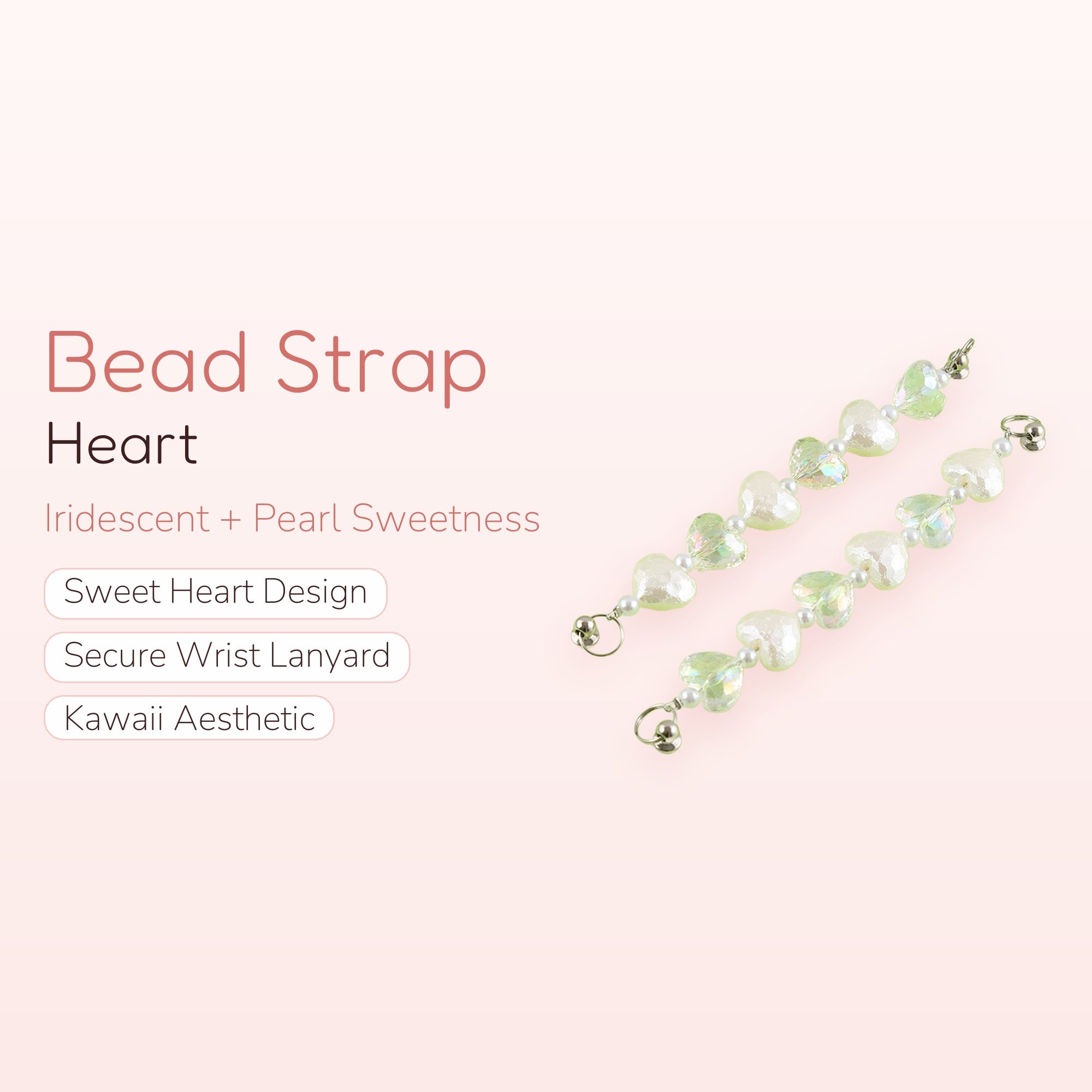 Pearl Heart Phone Charm Strap | Cute Beaded Wrist Lanyard