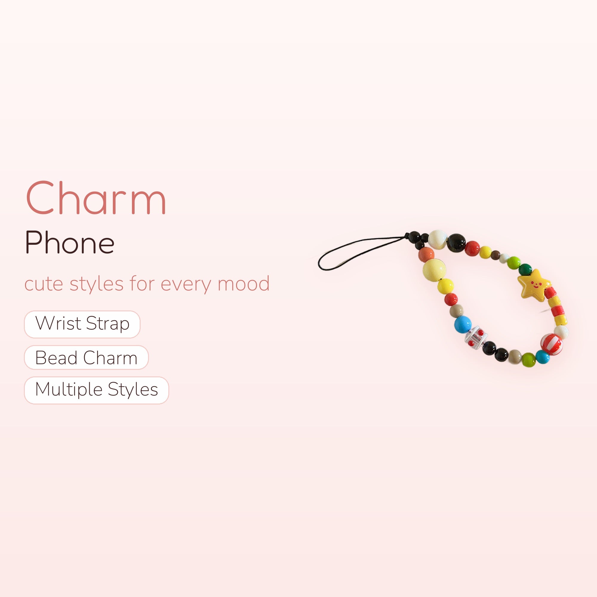 Colorful Beaded Star Phone Charm | Kawaii Y2K Aesthetic Wrist Strap