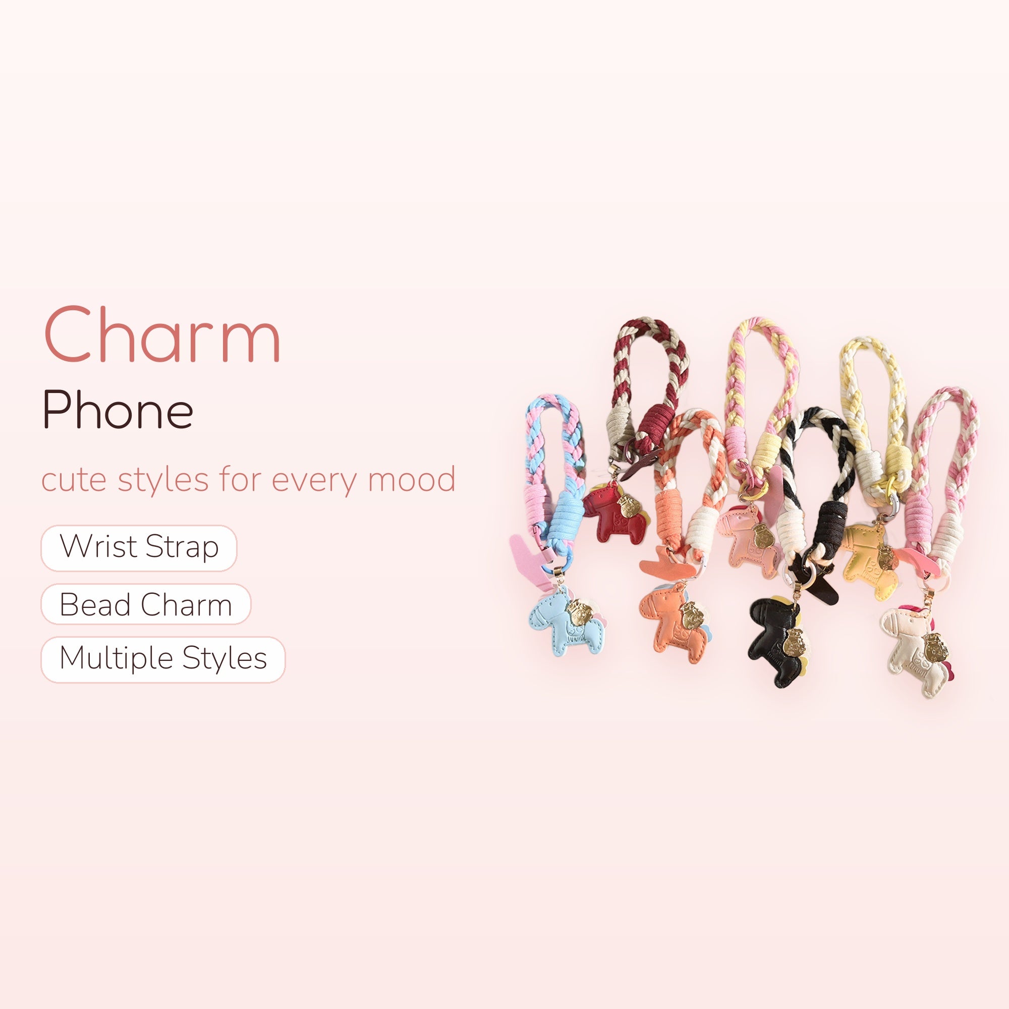 Braided Rope Horse Phone Charm | Kawaii Animal Wrist Strap Lanyard