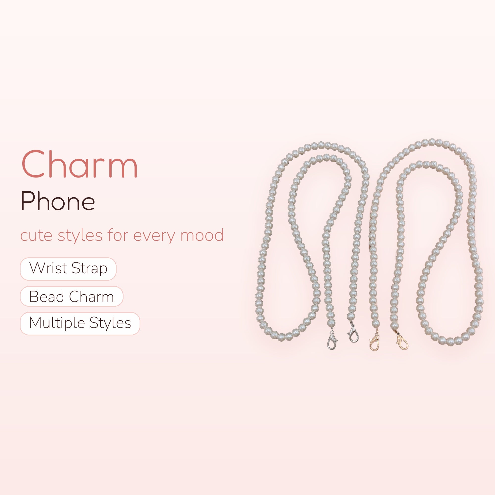 SIMPLYBUBBI — Classic Pearl Phone Lanyard | Gold & Silver Clasp Beaded Strap