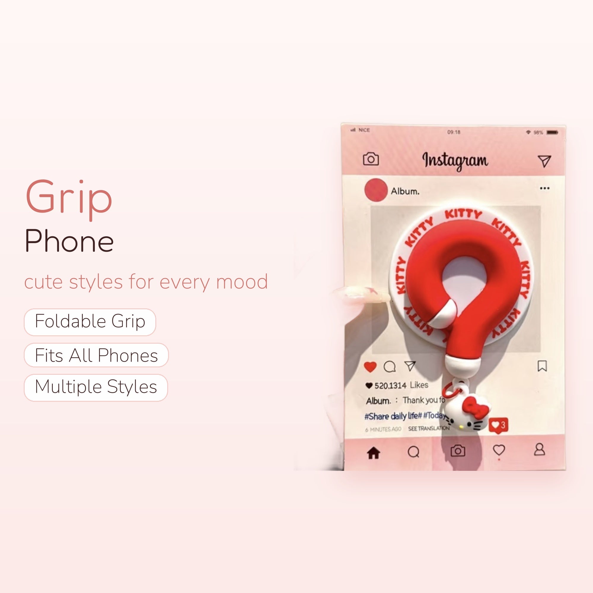 Red Question Mark Hello Kitty Phone Grip | Kawaii Pop Socket Stand