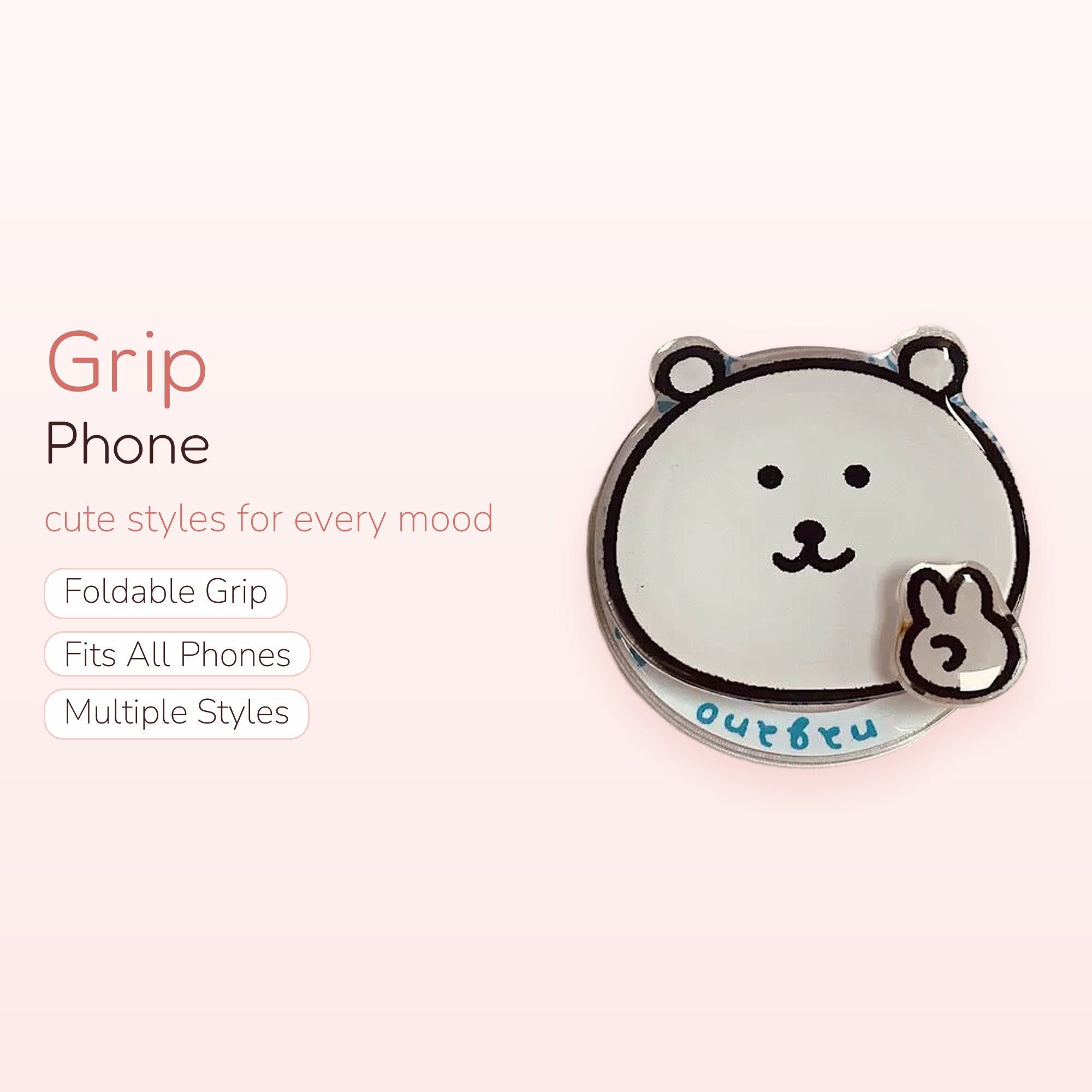 Cute White Bear Phone Grip | Kawaii Pop Socket Stand with Bunny