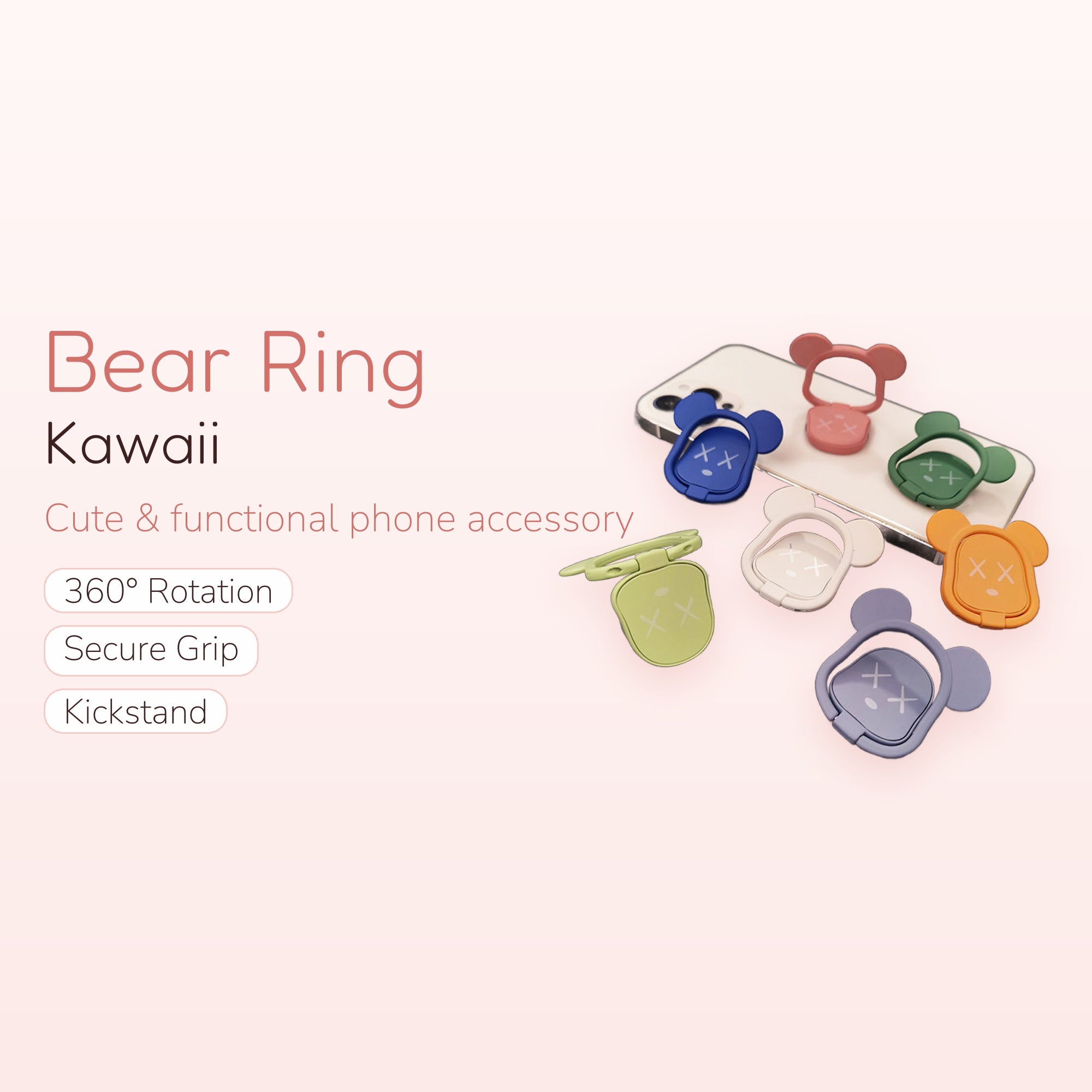 Kawaii Bear Phone Ring Holder | Cute Cartoon Finger Grip Stand | Aesthetic Phone Accessory | Gift for Her