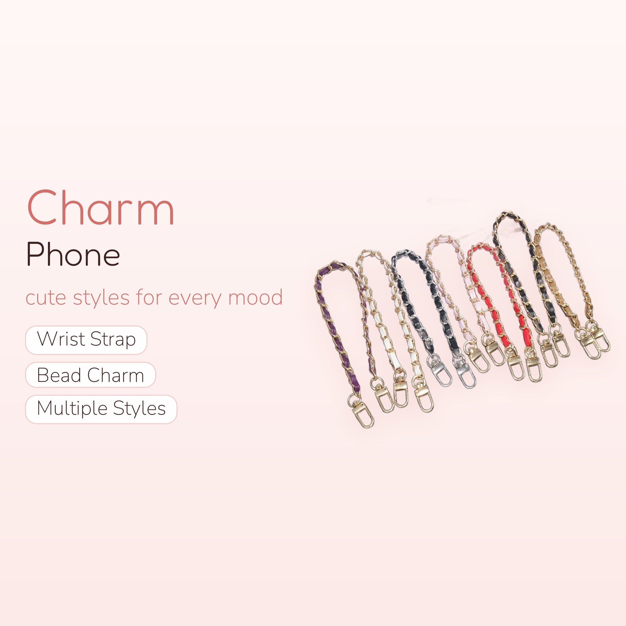 Chic Gold Chain & Leather Phone Charm Strap | Elegant Wrist Lanyard in Multiple Colors