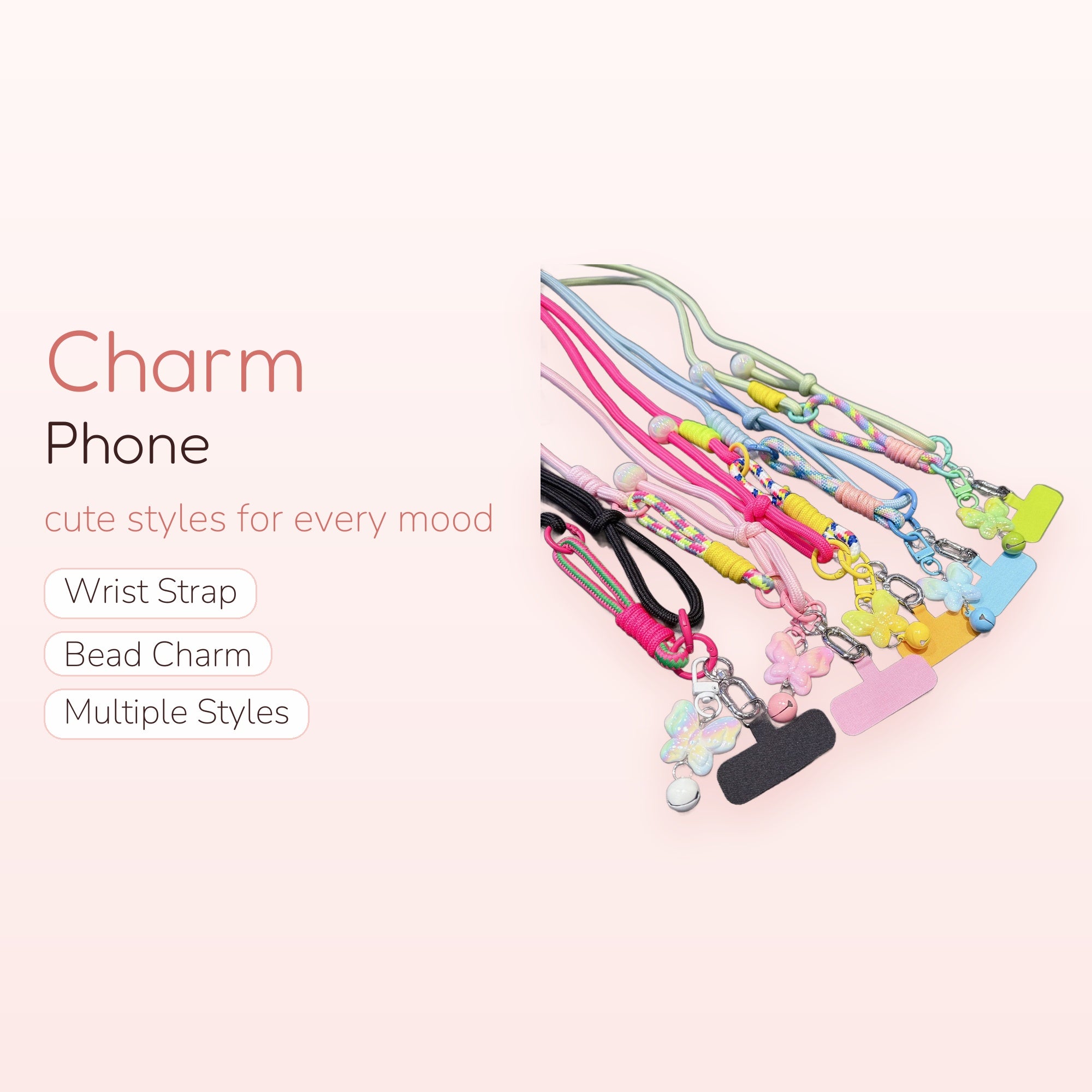 SIMPLYBUBBI — Pastel Braided Rope Bell Butterfly Phone Lanyard | Cute Cell Strap