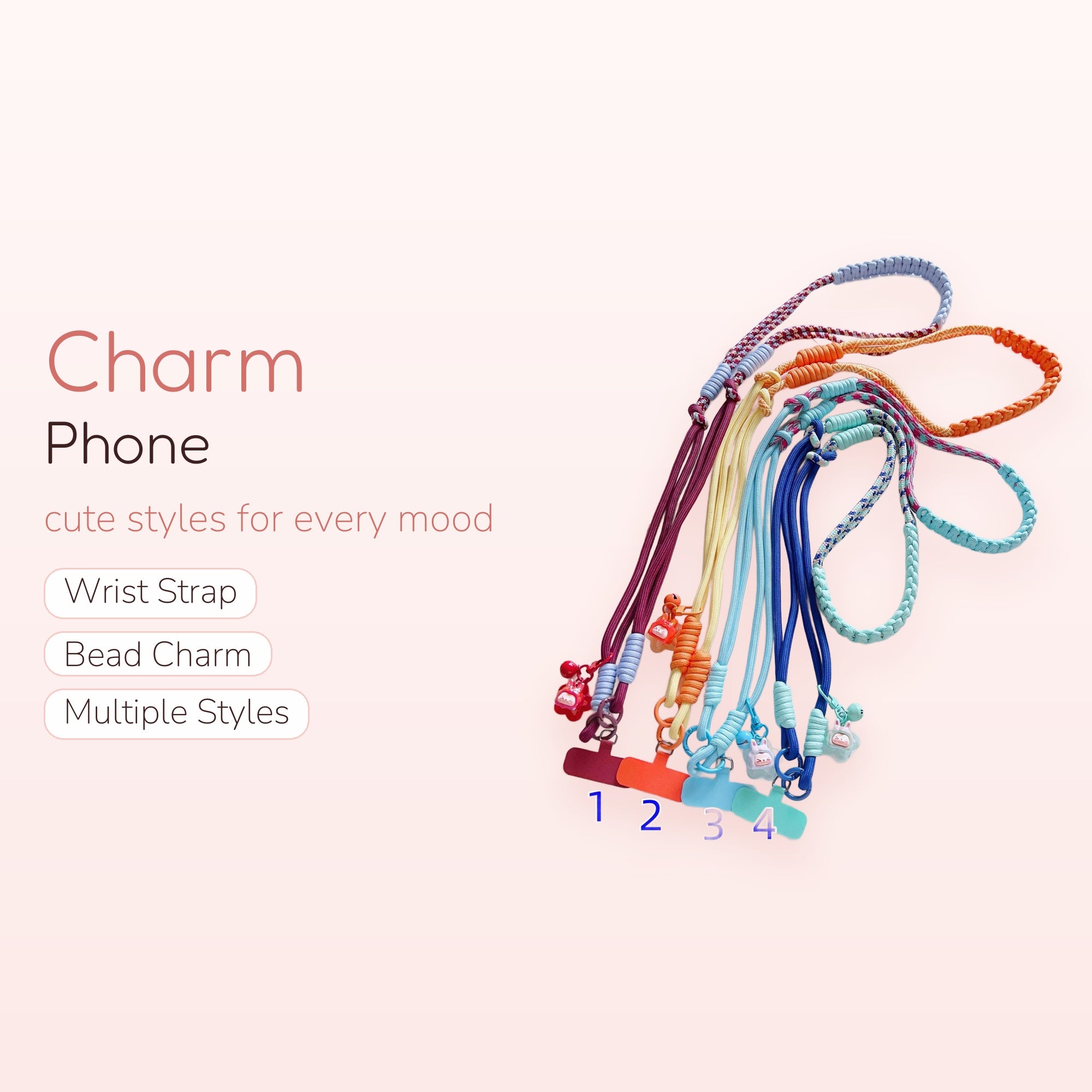 Braided Macrame Phone Lanyard Strap | Colorful Cute Bunny Charm Wristlet