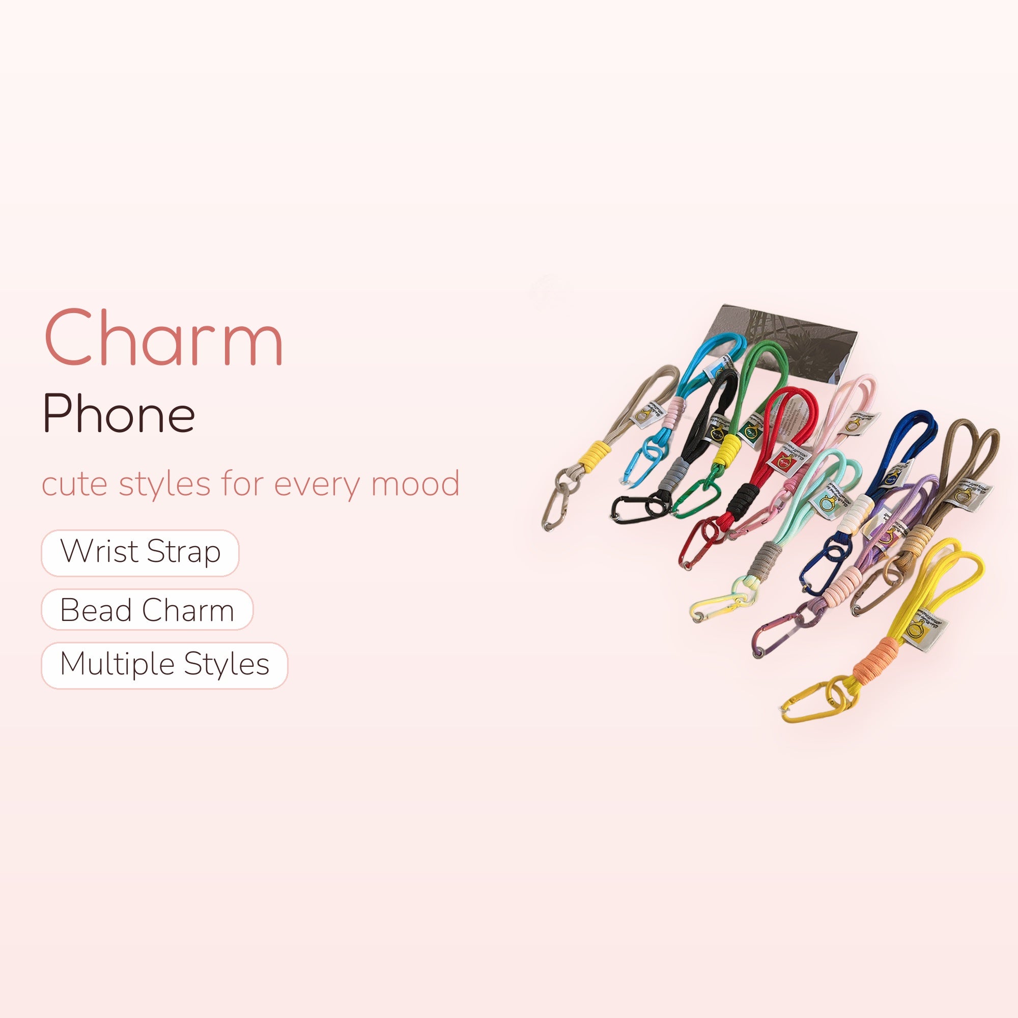 Colorful Braided Rope Phone Charm Strap | Aesthetic Wrist Lanyard with Carabiner Clip