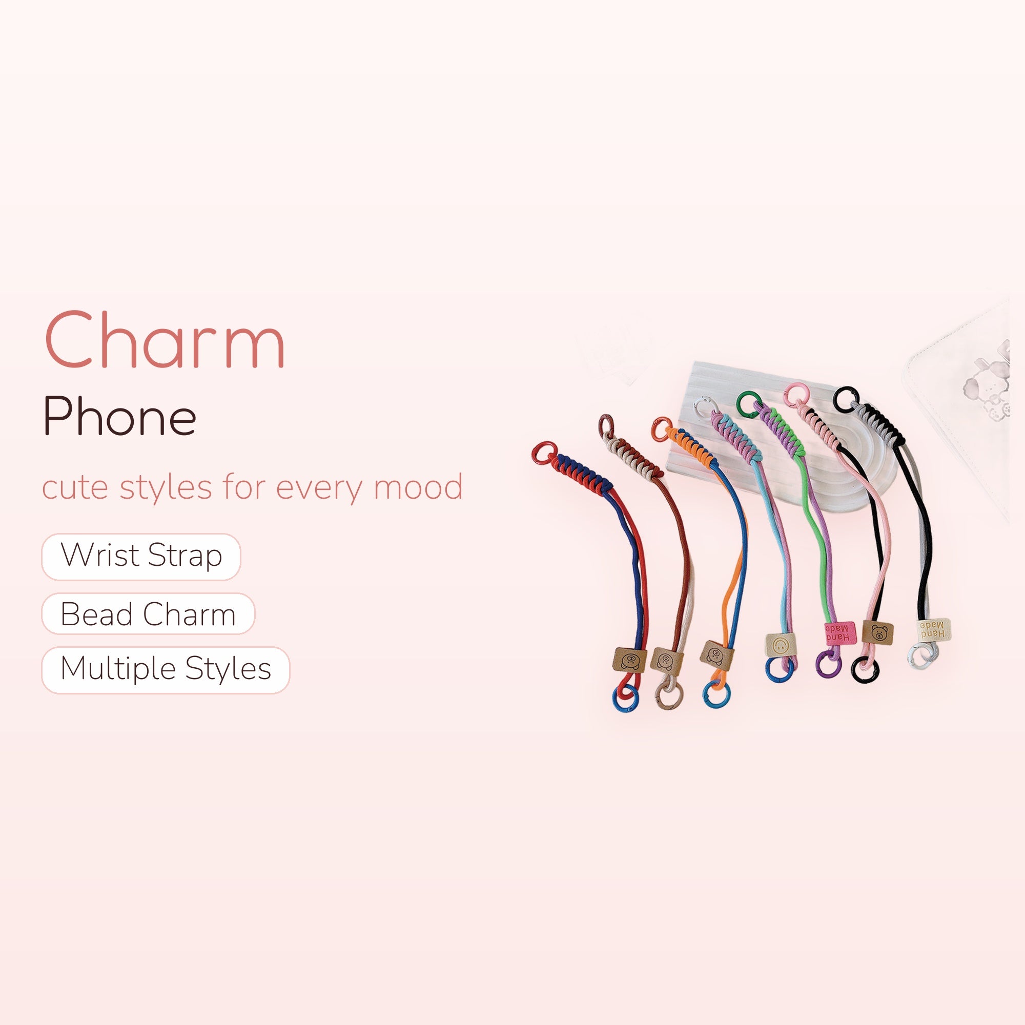 Colorful Braided Rope Phone Charm Straps | Aesthetic Wrist Lanyards with Bear Tags
