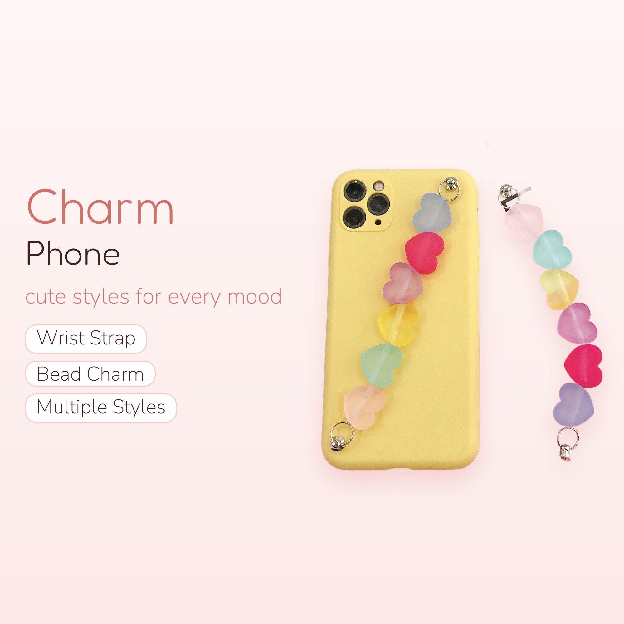 Petal & Pearl — Pearlescent Heart & Flower Beaded Phone Charm