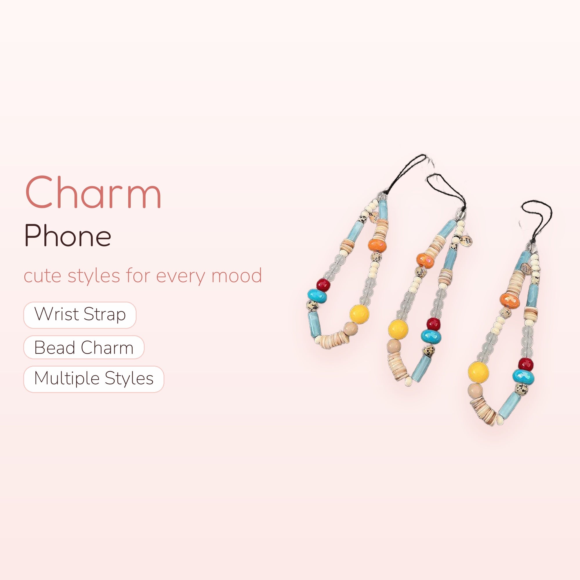 Aesthetic Multi-Color Beaded Phone Charm Strap | Bohemian Shell & Stone Wrist Lanyard
