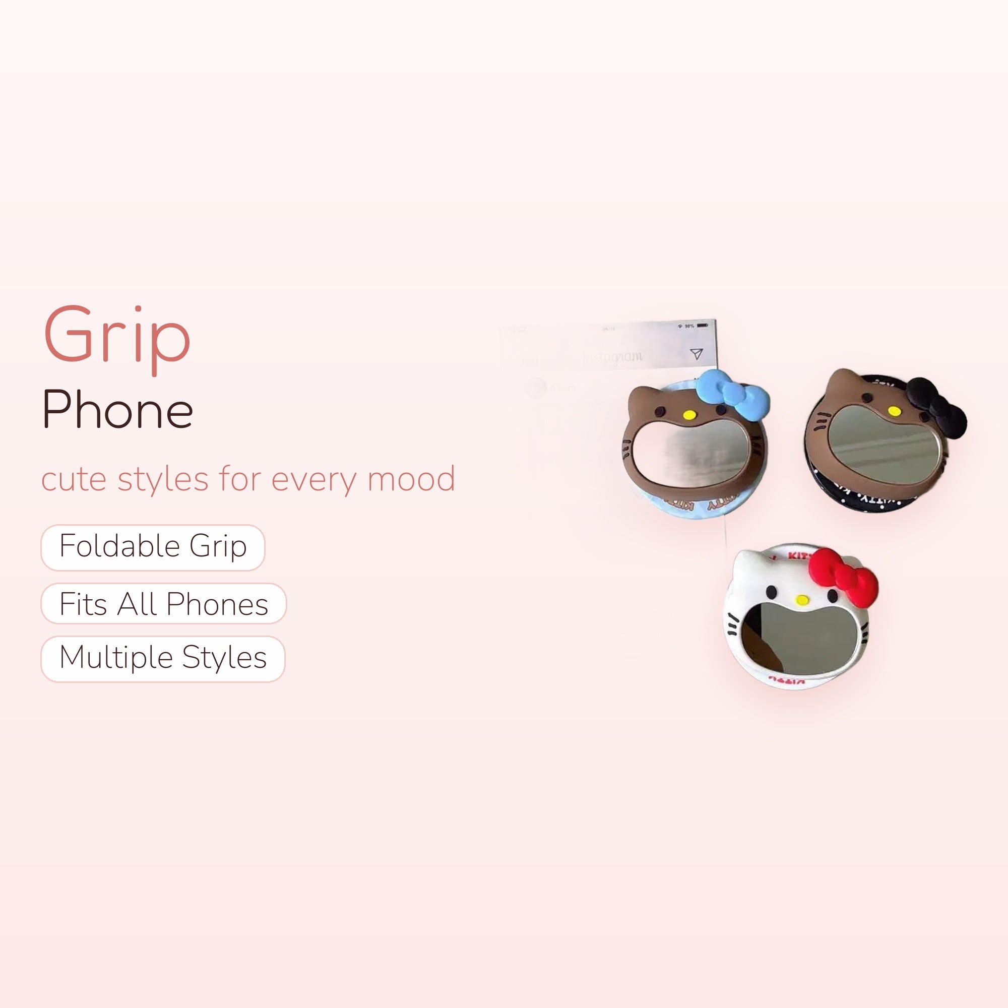 Kawaii Hello Kitty Silicone Phone Grip | Cute Cartoon Pop Socket Stand