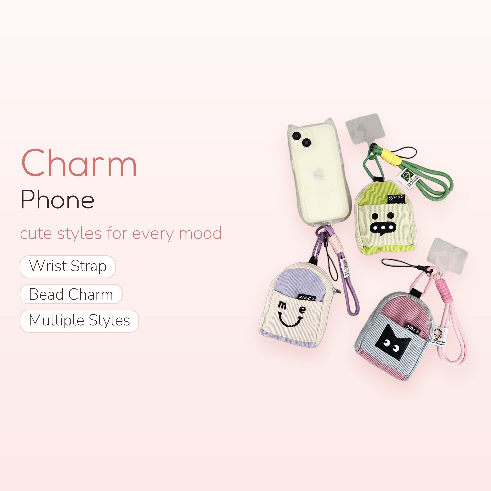 Kawaii Mini Backpack Phone Charm | Cute Corduroy Pouch Wrist Lanyard