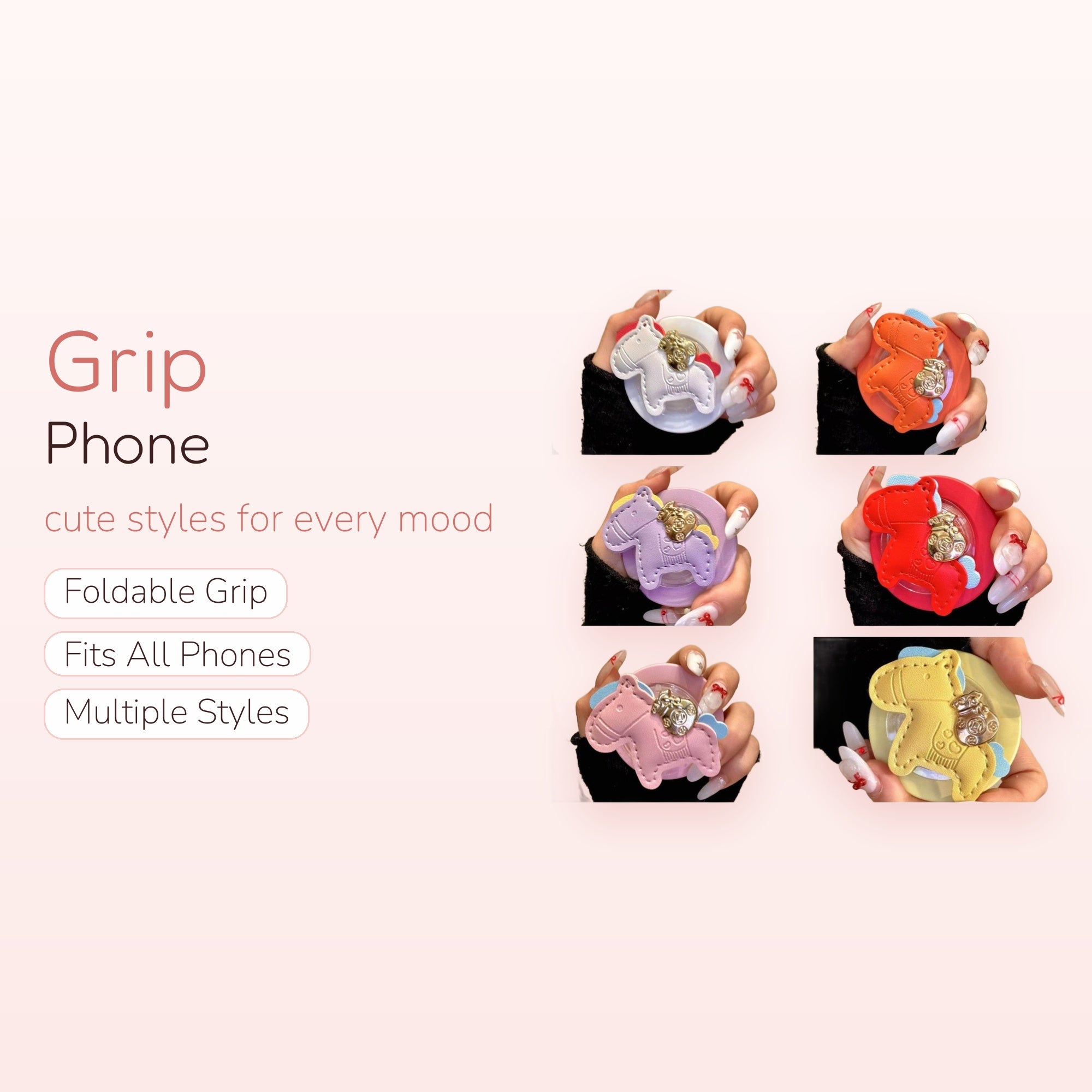 Cute Horse Leather Phone Grip | Kawaii Animal Pop Socket Stand