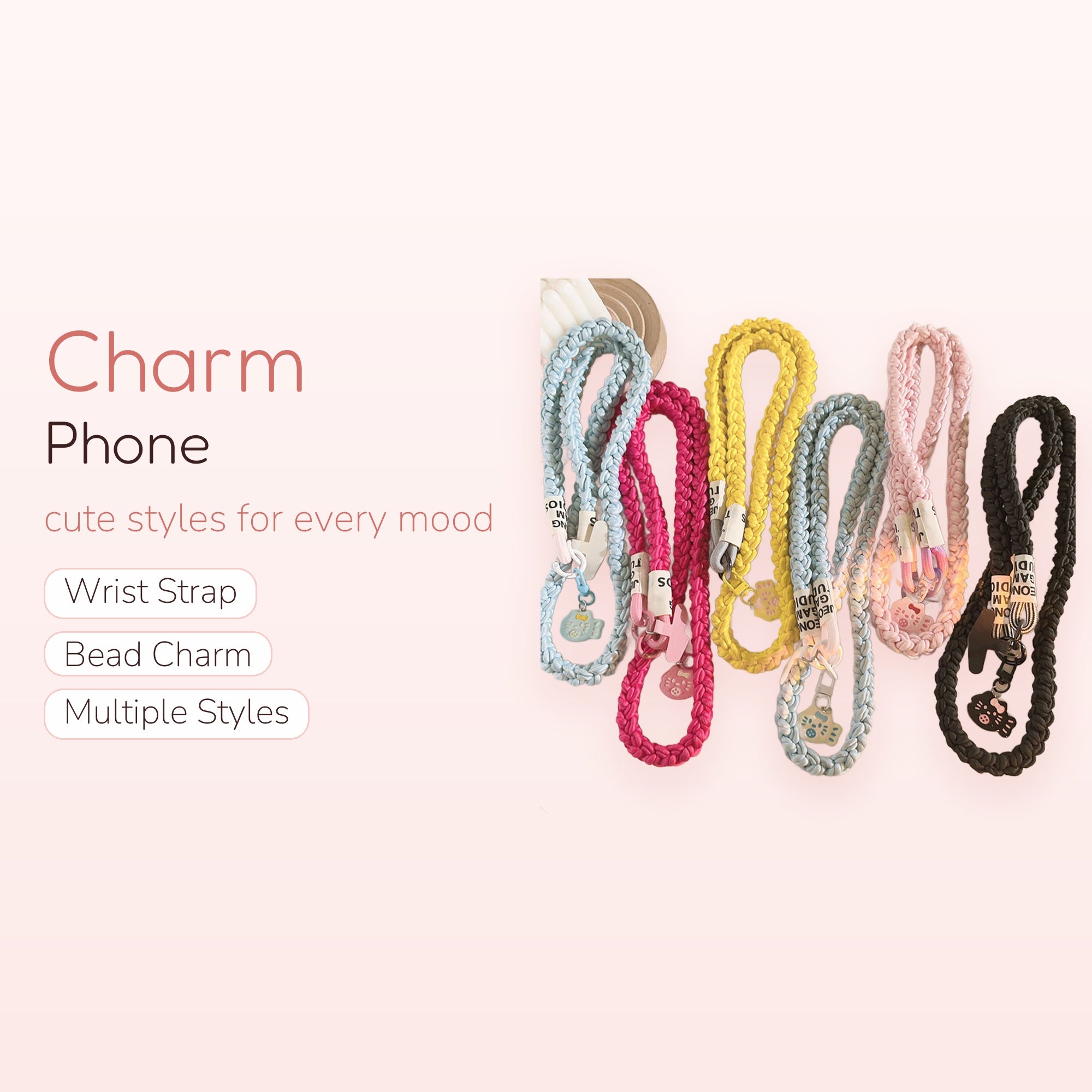 Braided Hello Kitty Phone Lanyard | Kawaii Pastel Wrist Strap Charm