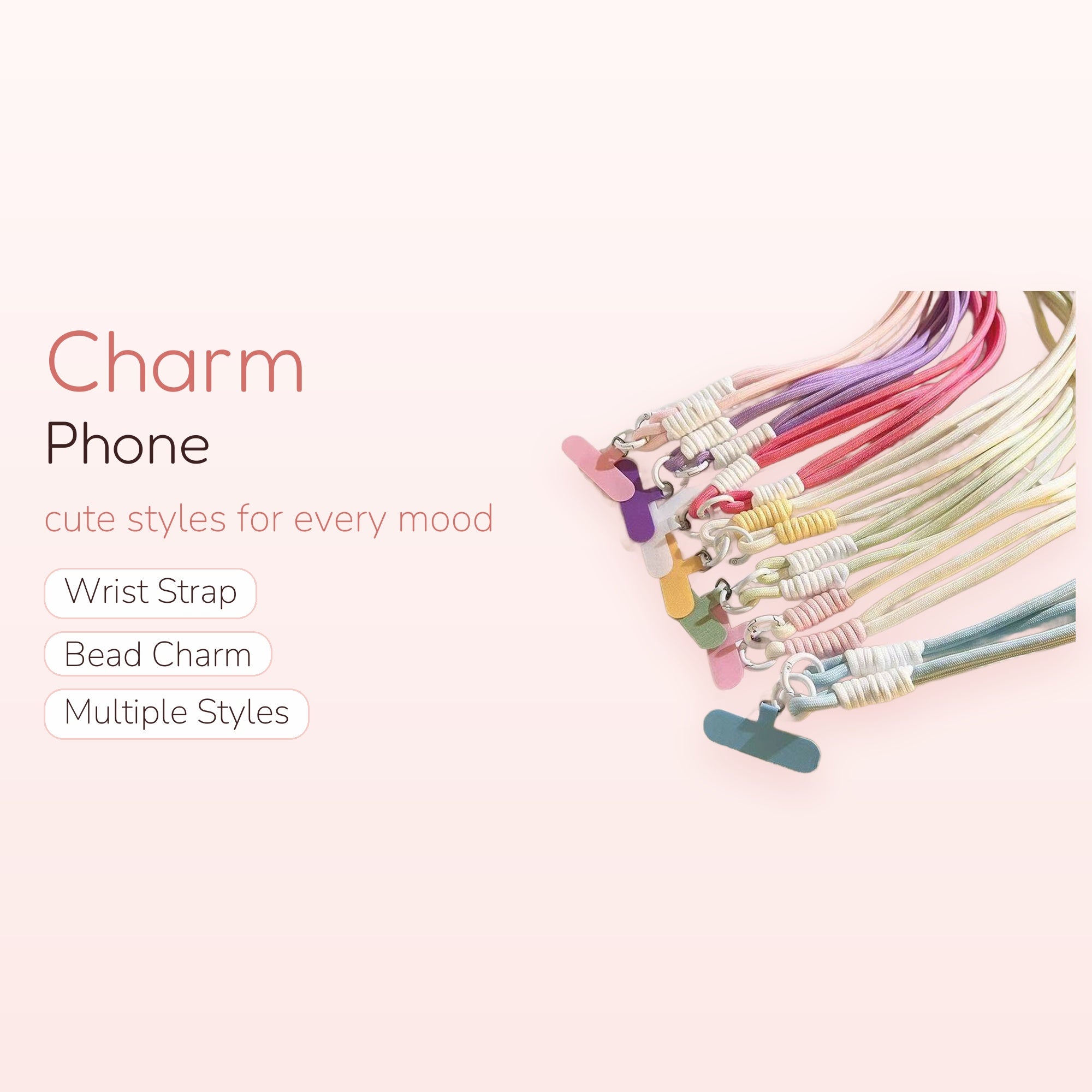 Pastel Rainbow Braided Phone Lanyard | Cute Universal Phone Strap with Patch