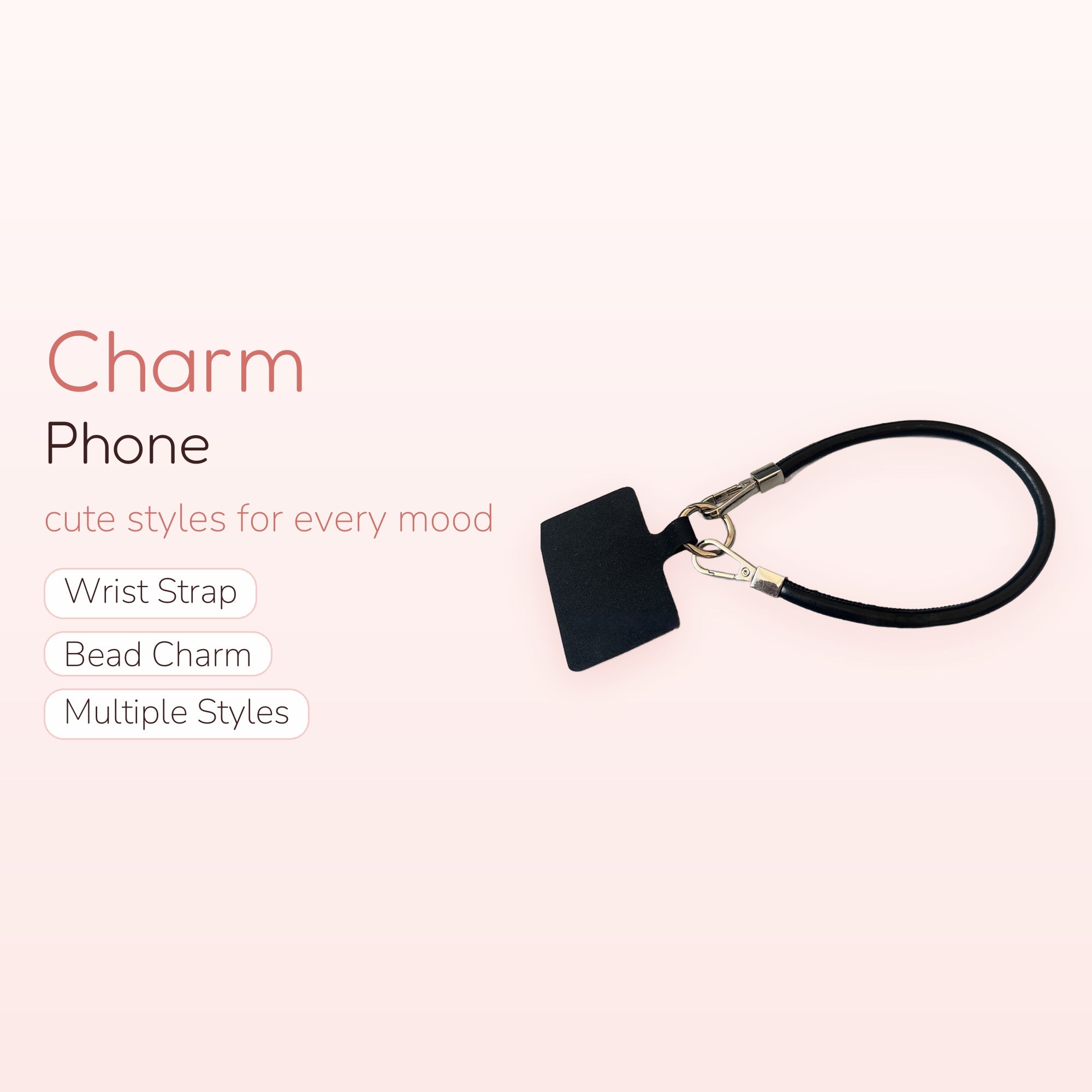 Black Leather Phone Charm Wrist Strap | Minimalist Wristlet Lanyard