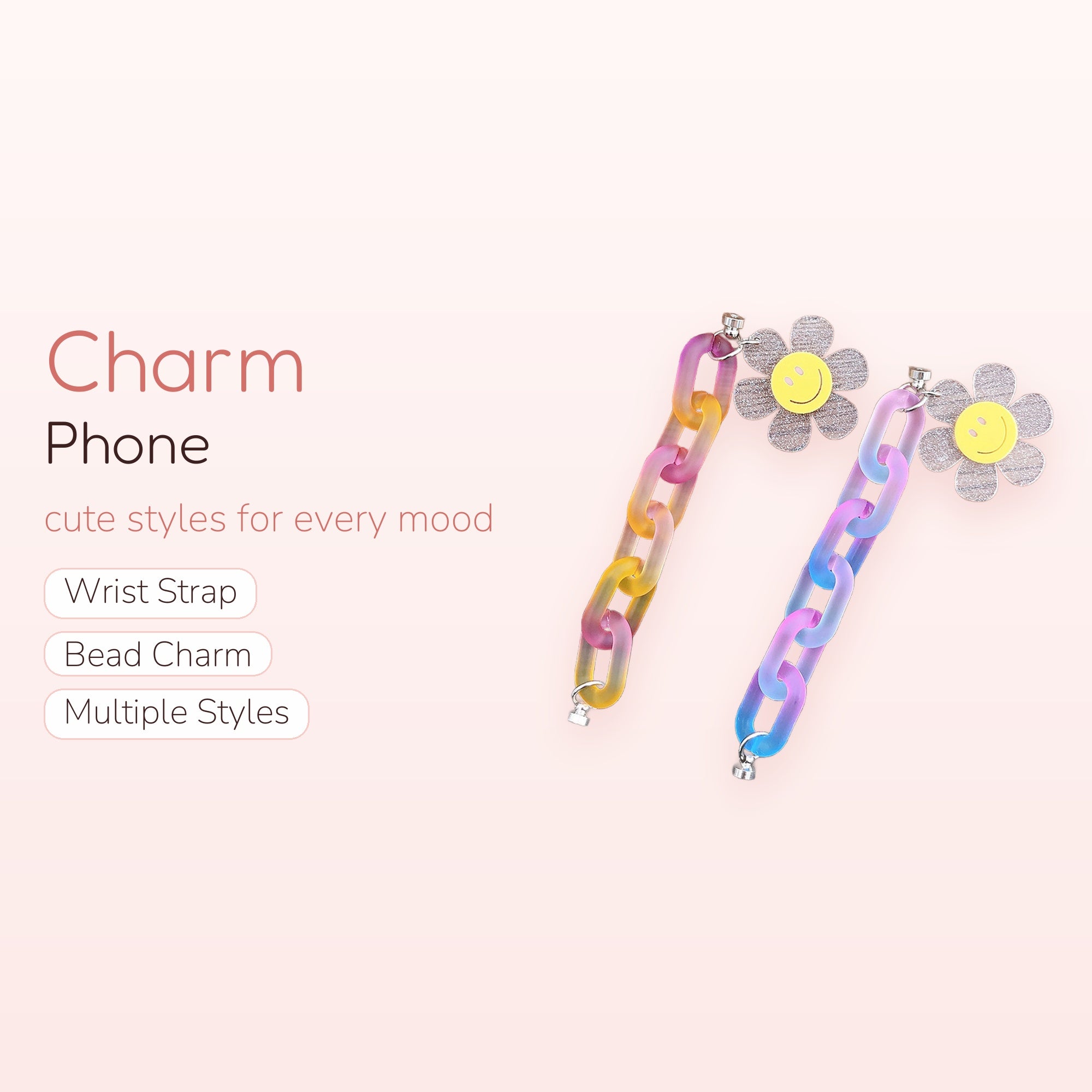 Aesthetic Frosted Ombre Chain Phone Charm | Cute Daisy Smiley Face Lanyard