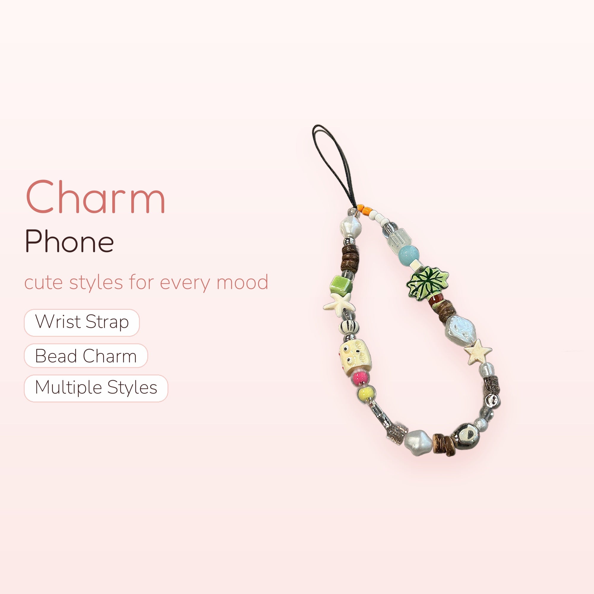 SIMPLYBUBBI — Coastal Star & Leaf Beaded Phone Charm Strap | Ocean Y2K Wrist Lanyard