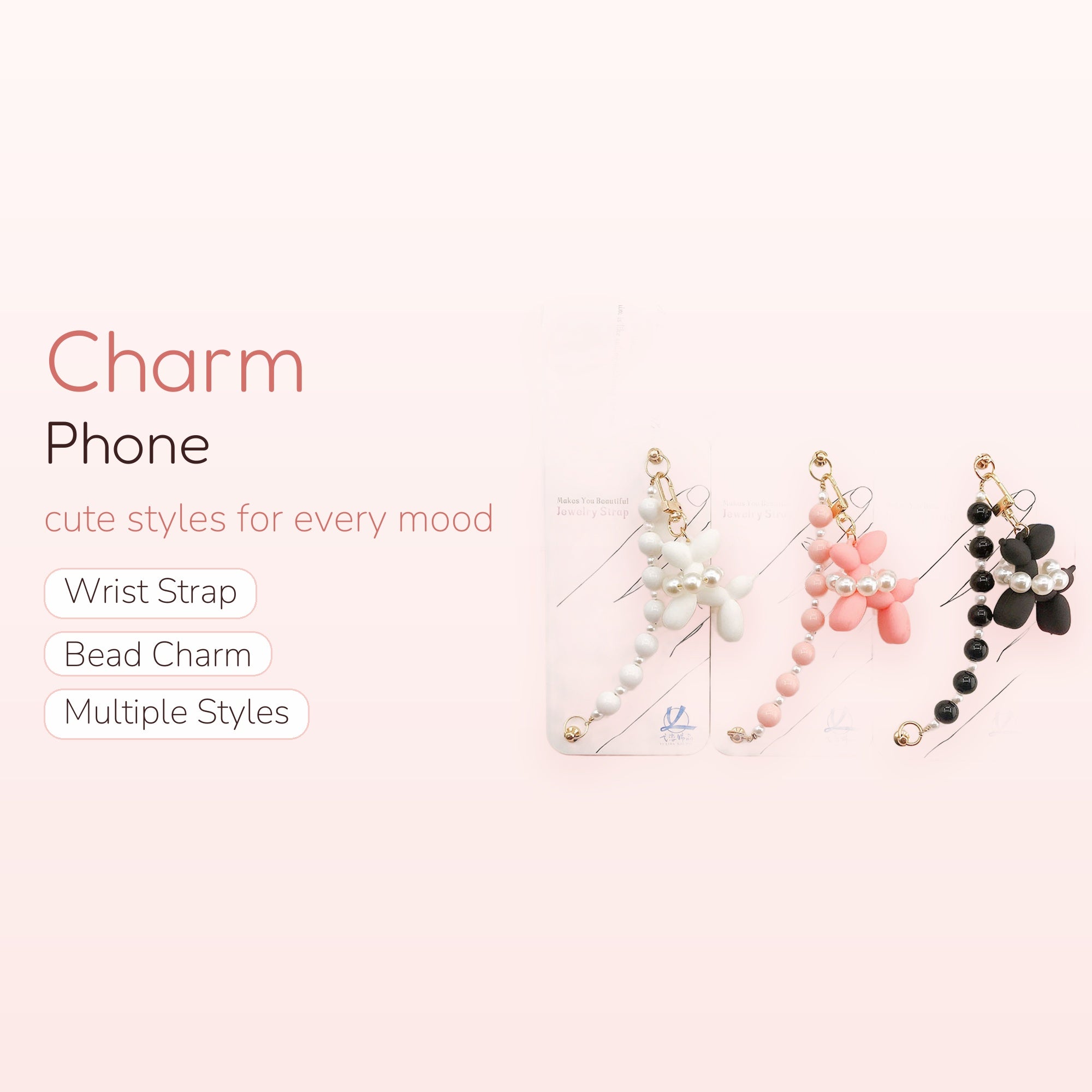 Cute Balloon Dog Pearl Phone Charm | Aesthetic Beaded Wrist Strap