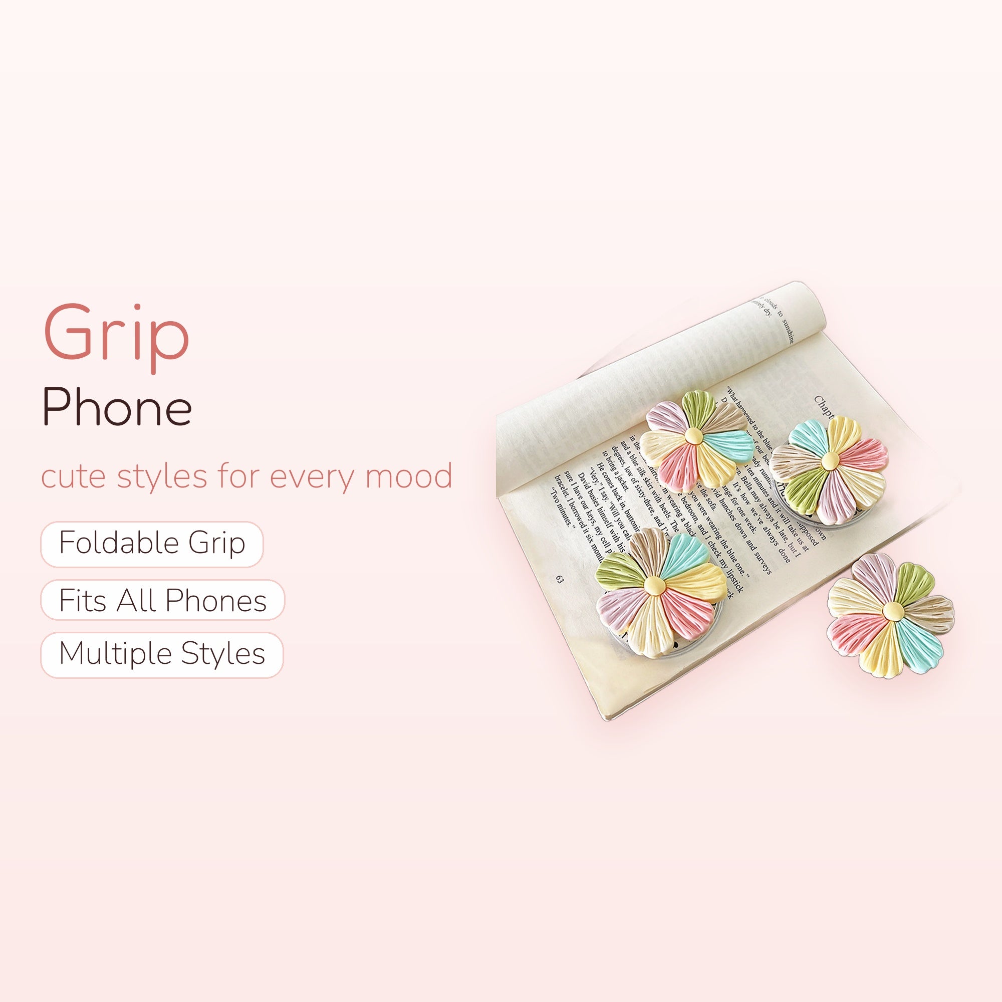 Pastel Rainbow Flower Phone Grip | Cute Daisy Pop Socket Stand