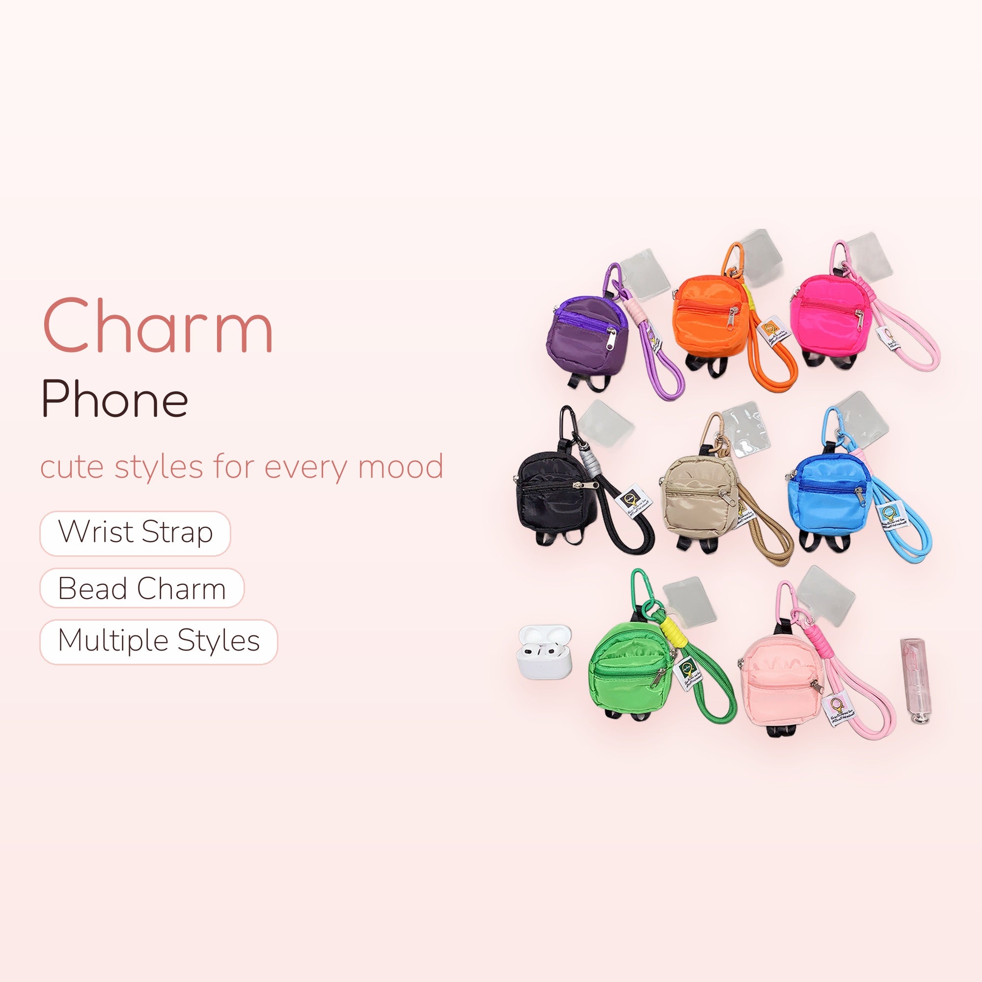 Mini Backpack Phone Charm Keychain | Cute Nylon Wrist Strap Lanyard
