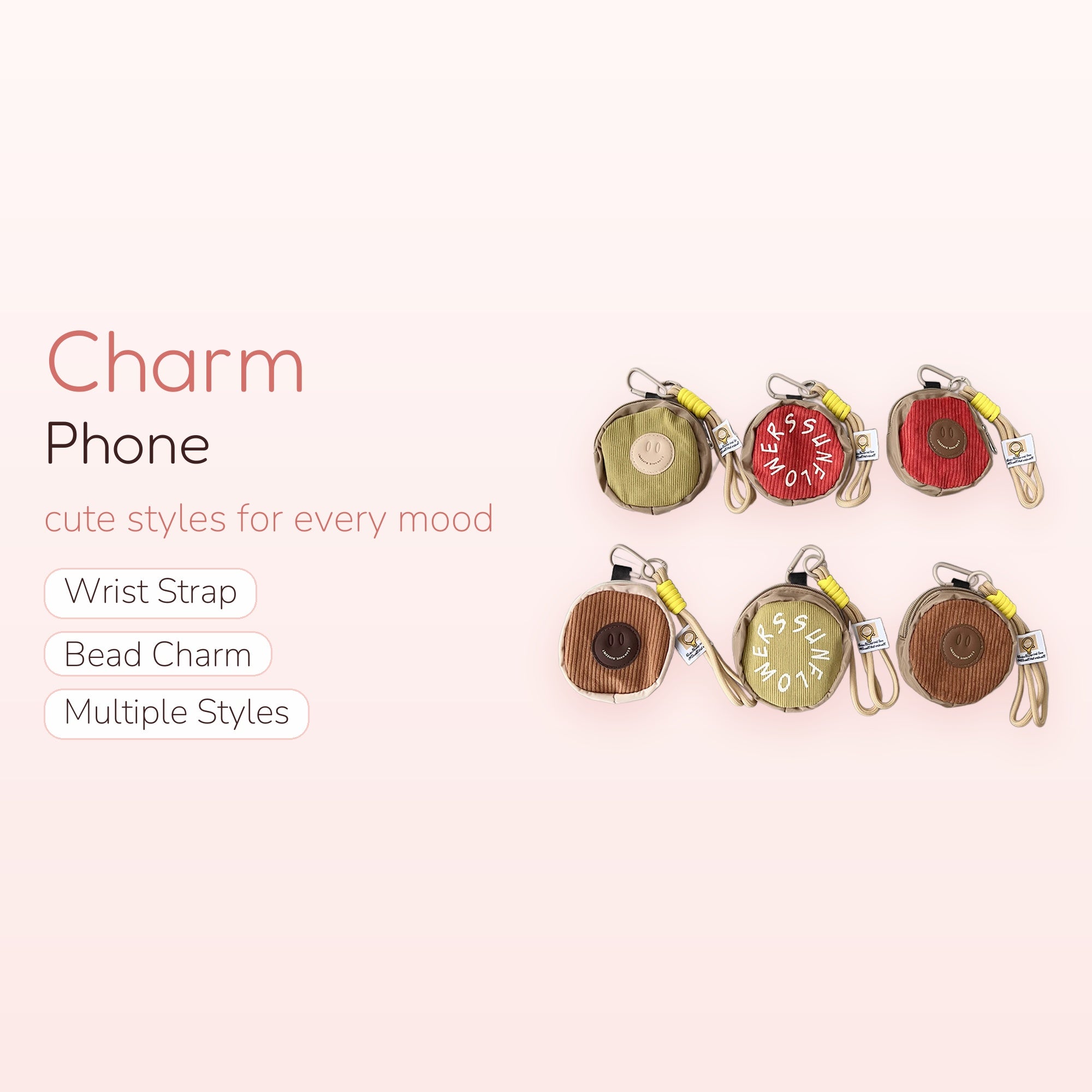 Corduroy Round Pouch Phone Charm | Cute Mini Coin Purse Keychain